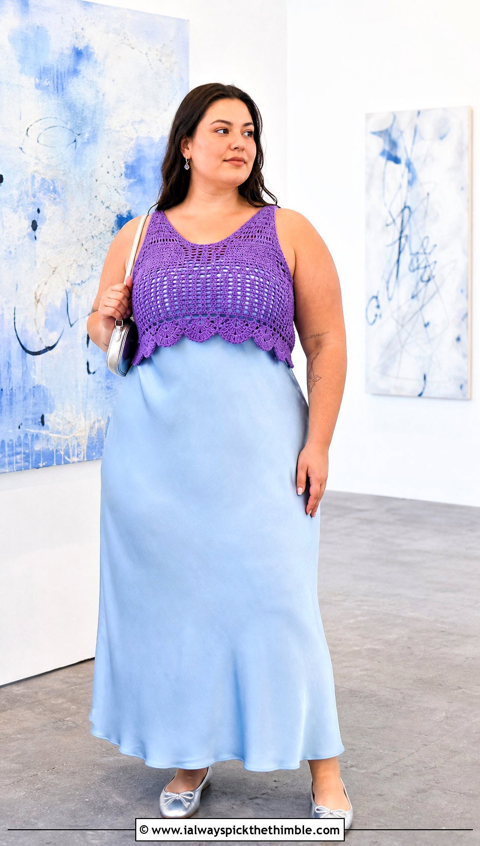 Plus Size Scalloped Crochet Crop Top Over A Slip Dress - 20 Crochet Crop Top Plus Size outfit ideas