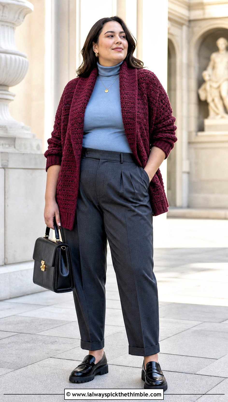 Plus Size Shawl Collar Crochet Cardigan With Turtleneck And Trousers - 25 plus size crochet cardigan outfit ideas