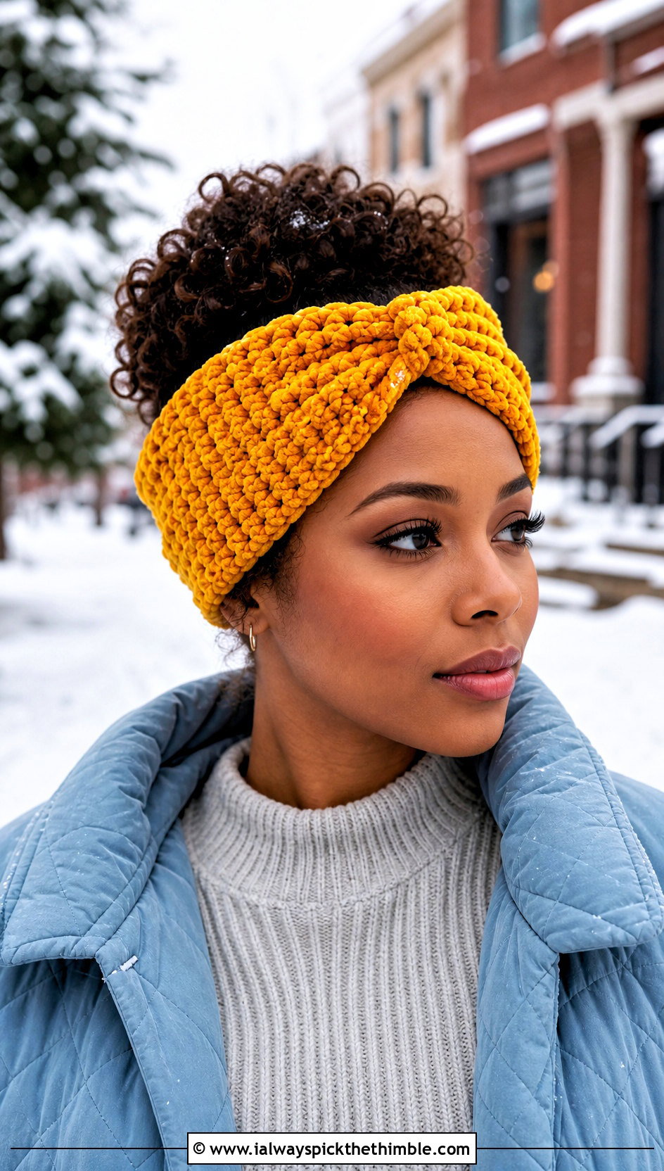 Plush Chenille Wide Cinch Crochet Headband With Quilted Coat - 15 wide cinch crochet headband outfit ideas
