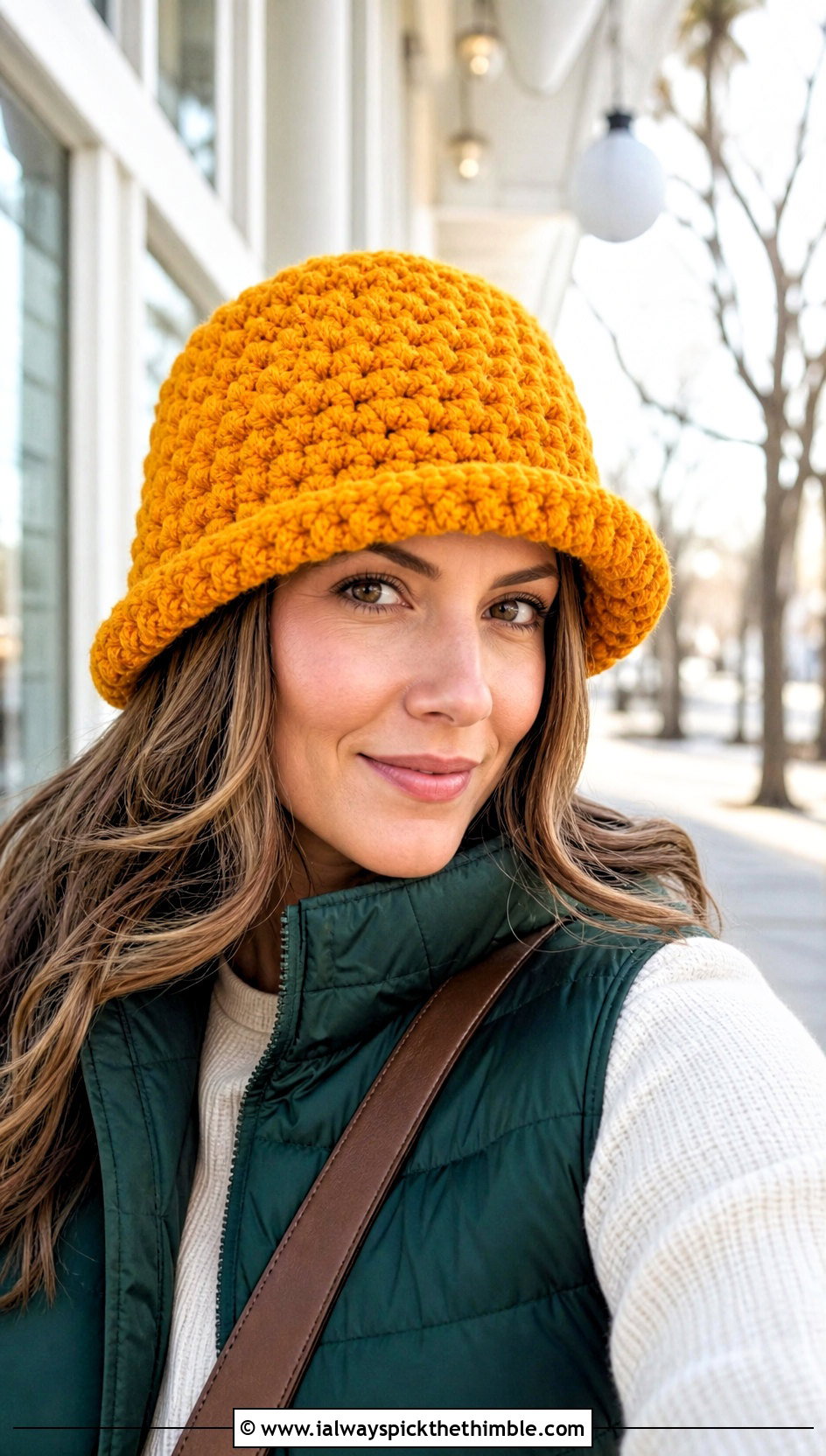 Plush Crochet Fisherman Hat With Puffer Vest - 25 crochet fisherman hat outfit ideas