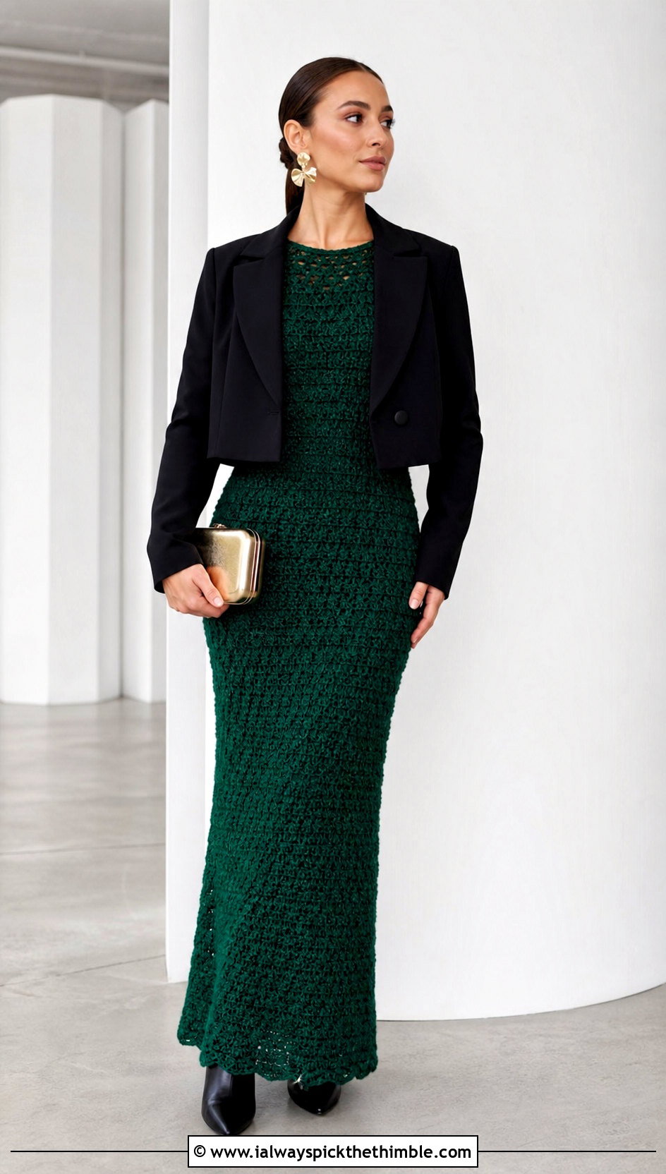 Plush Crochet Maxi Dress With Cropped Blazer - 20 fluffy crochet clothes and outfit ideas