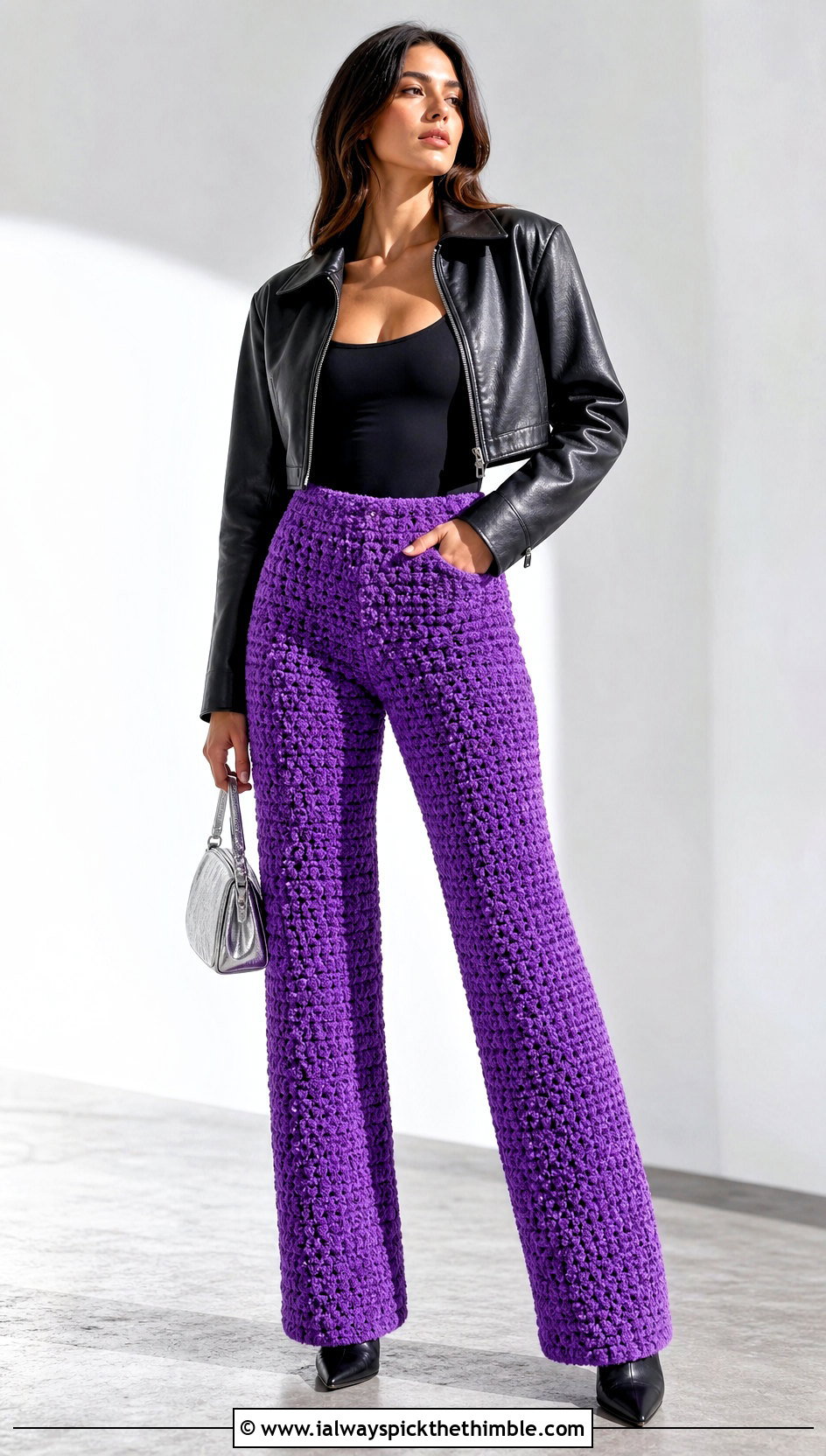 Plush Crochet Pants With Fitted Bodysuit - 20 fluffy crochet clothes and outfit ideas
