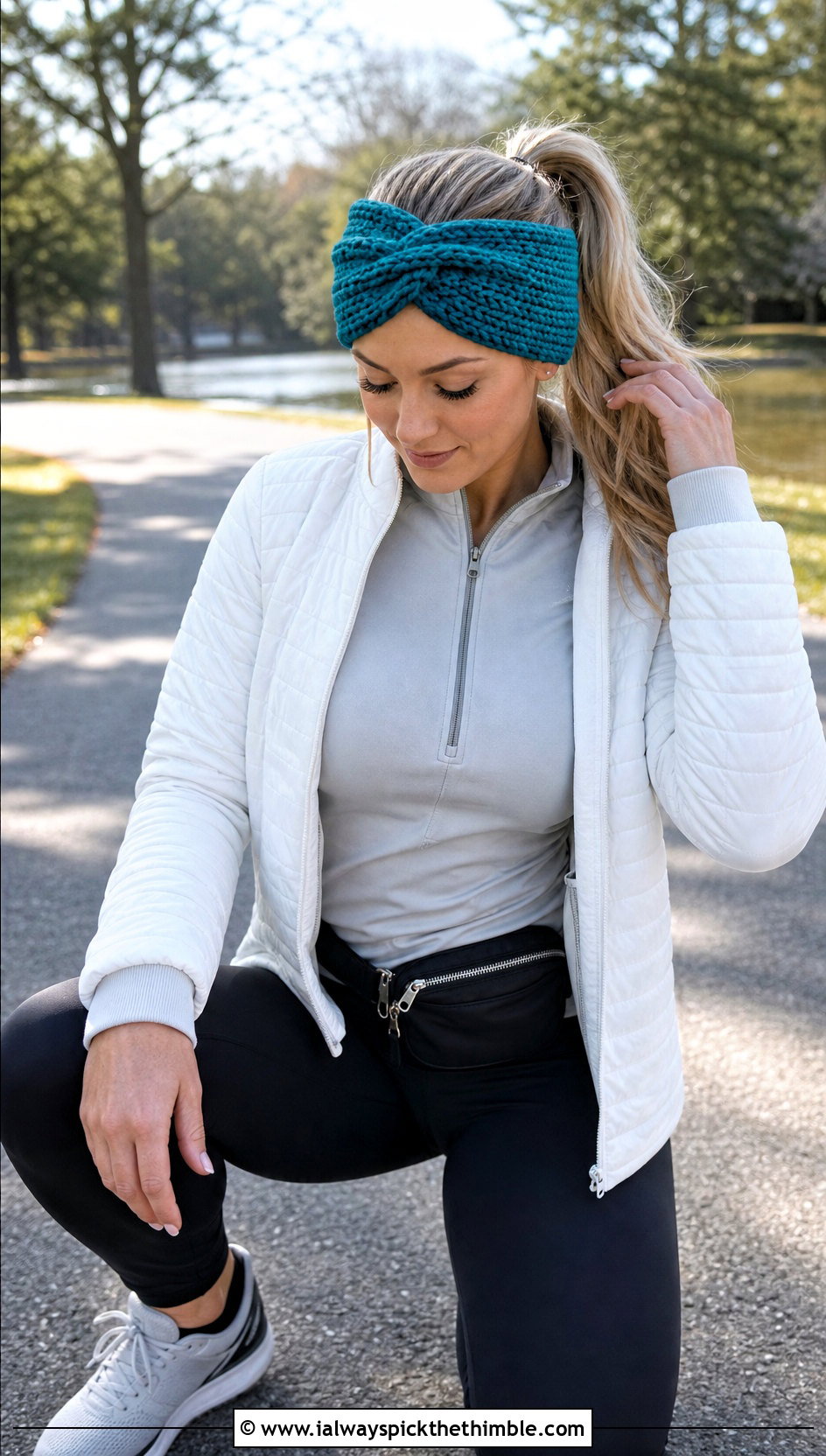 Plush Ear Warmer Velvet Twist Crochet Headband With Quilted Jacket And Leggings - 20 Velvet Twist Crochet Headband outfit ideas