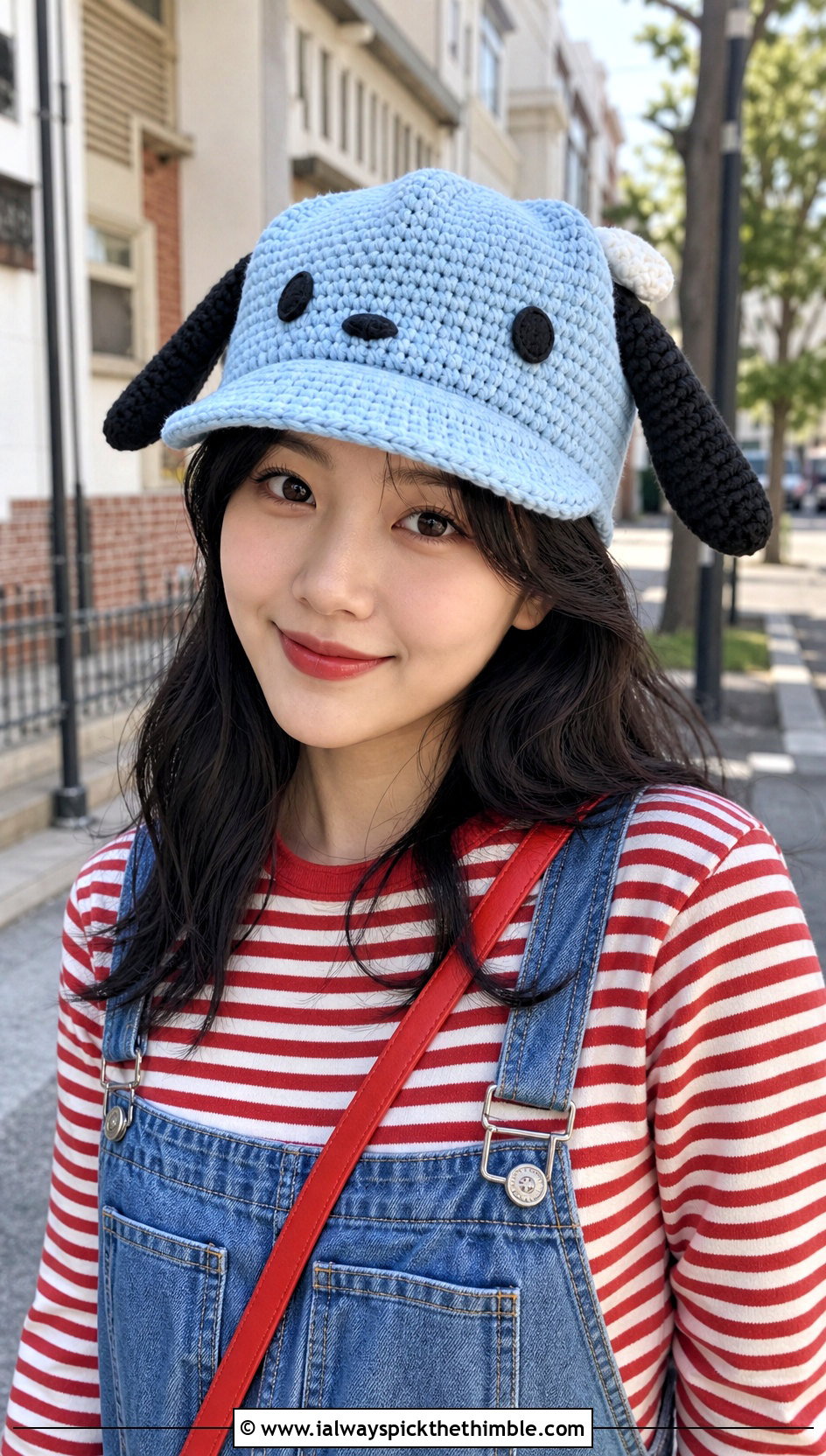 Pochacco Crochet Puppy Ear Newsboy Cap With Overalls - 20 sanrio crochet hat outfit ideas
