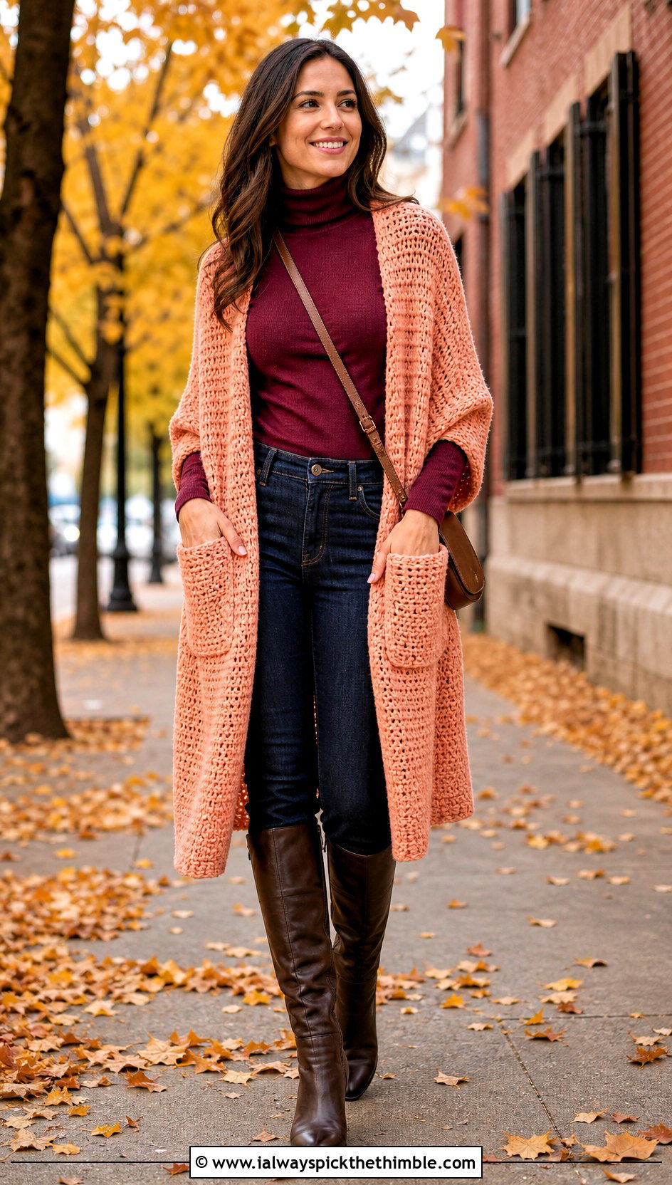 Pocket Crochet Blanket Shawl With Turtleneck And Jeans - 20 crochet blanket shawl outfit ideas