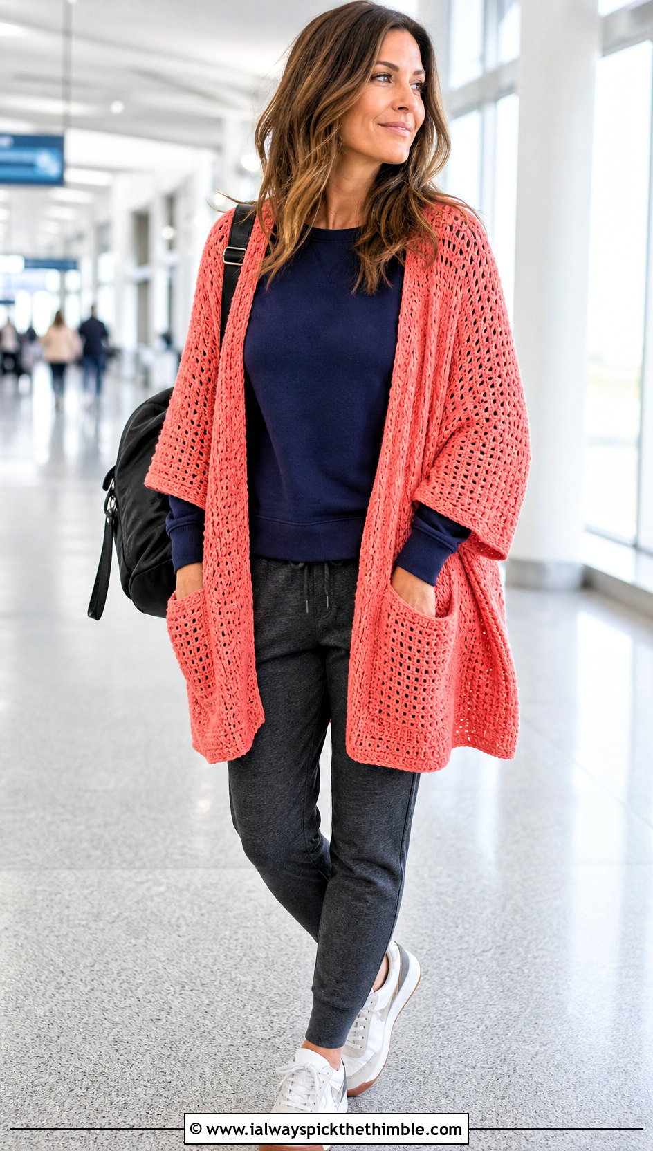 Pocket Crochet Boho Shawl With Joggers - 20 crochet boho shawl outfit ideas