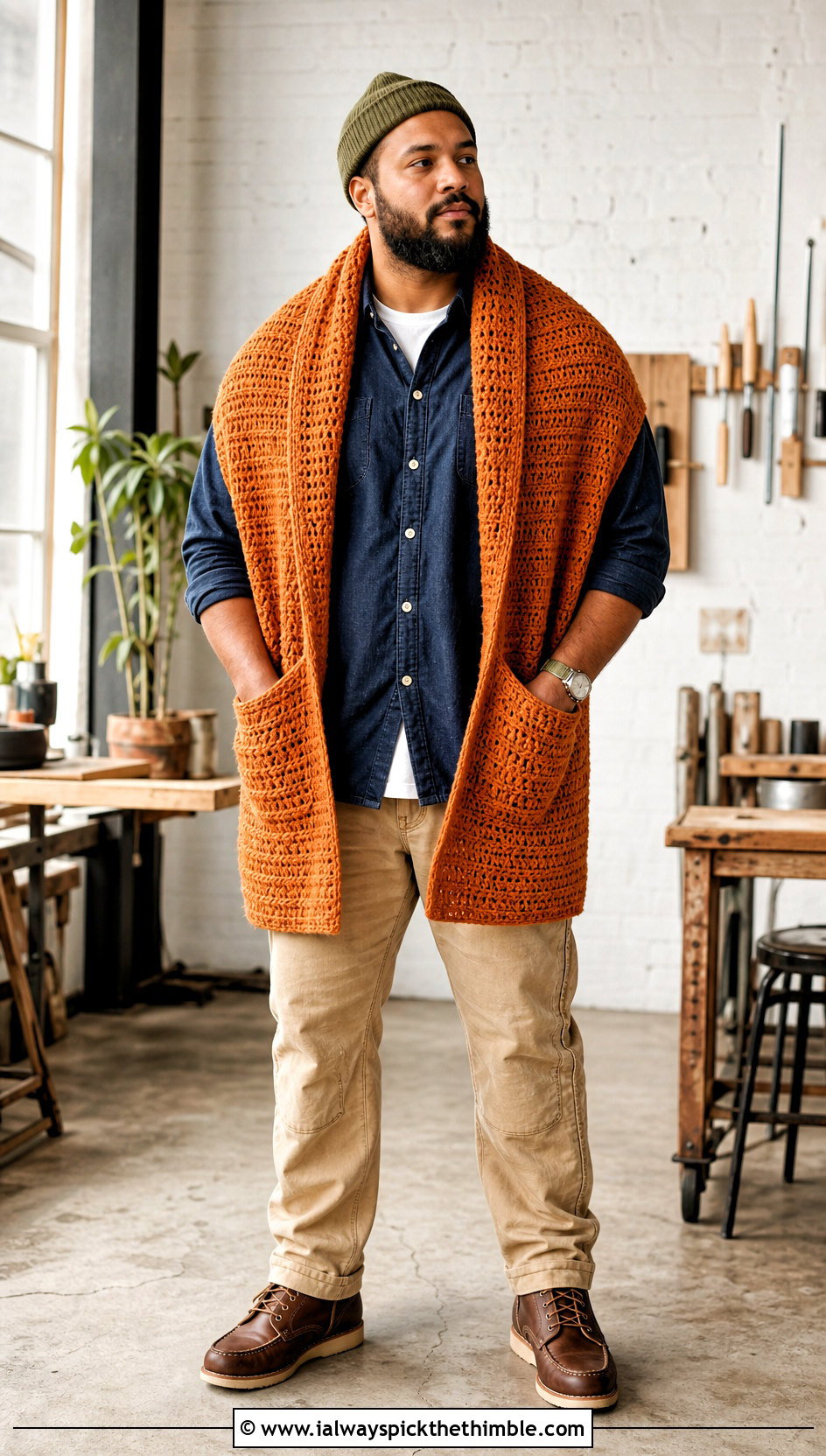 Pocket Crochet Prayer Shawl With A Workwear Outfit - 20 Mens Crochet Prayer Shawl outfit ideas