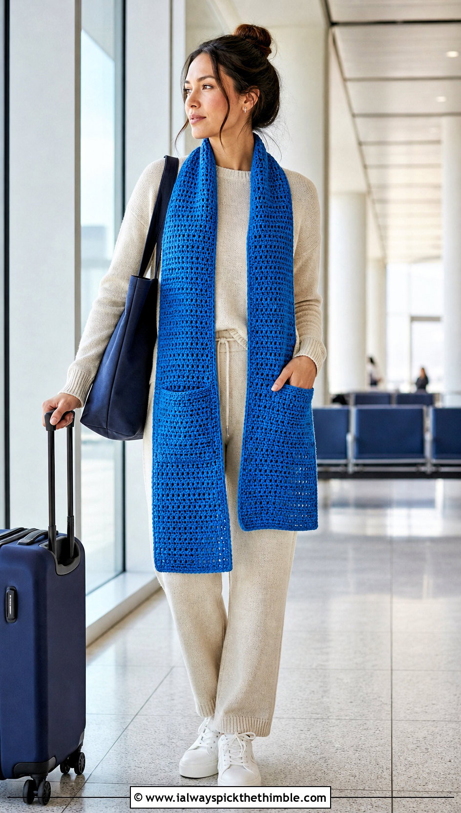 Pocket Crochet Scarf With Matching Knit Set - 20 Beginner Crochet Projects Scarf outfit ideas