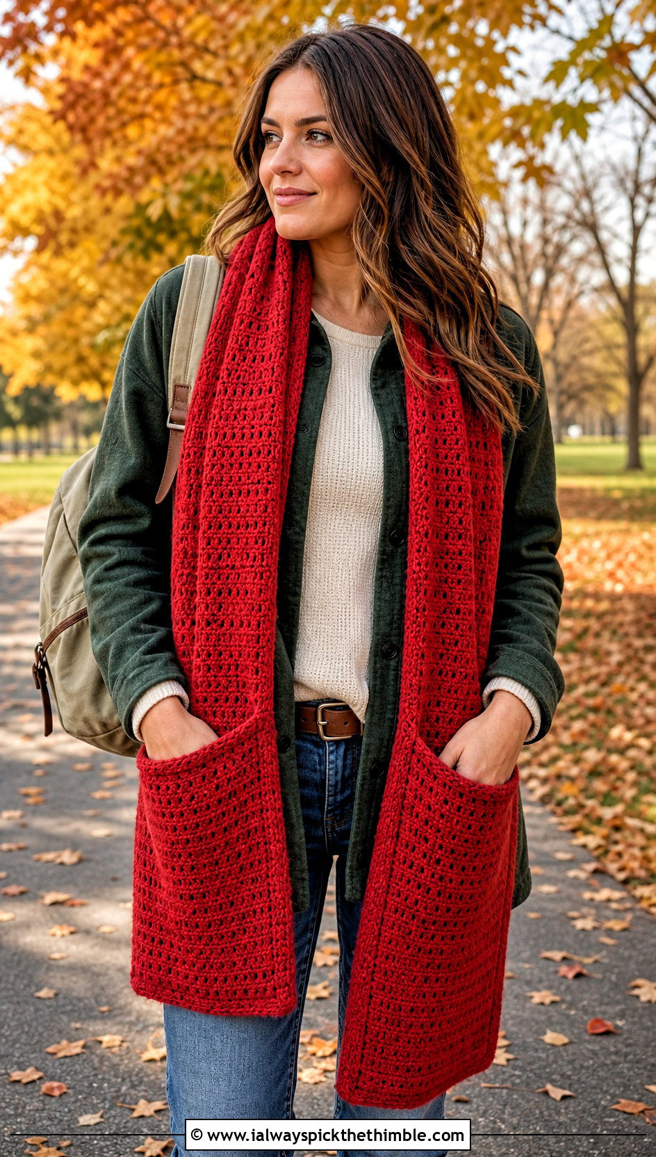 Pocket Crochet Scarf With Shacket And Boots - 25 quick crochet scarf outfit ideas