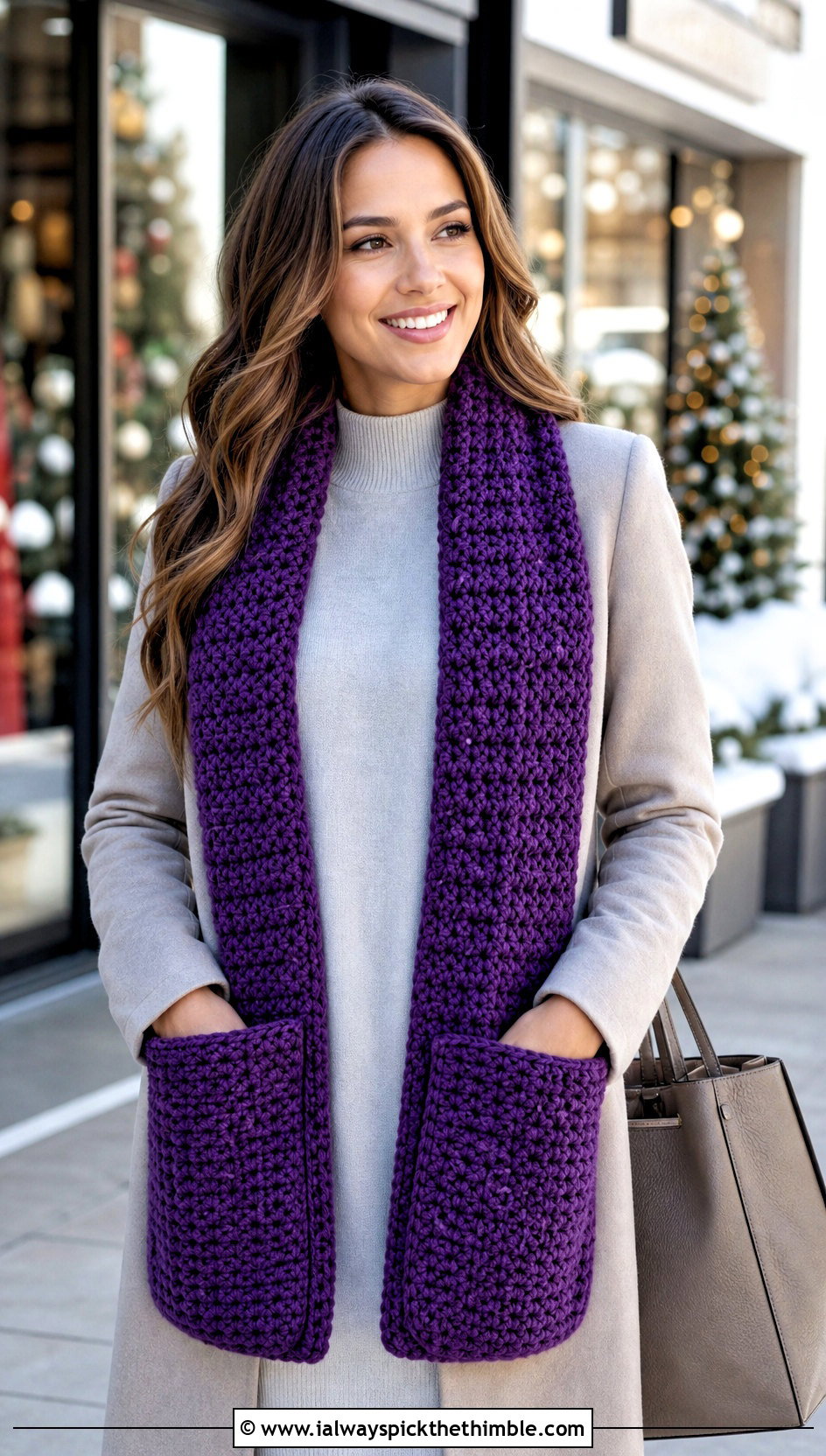 Pocket Crochet Scarf With Sweater Dress - 25 beginner crochet scarf outfit ideas