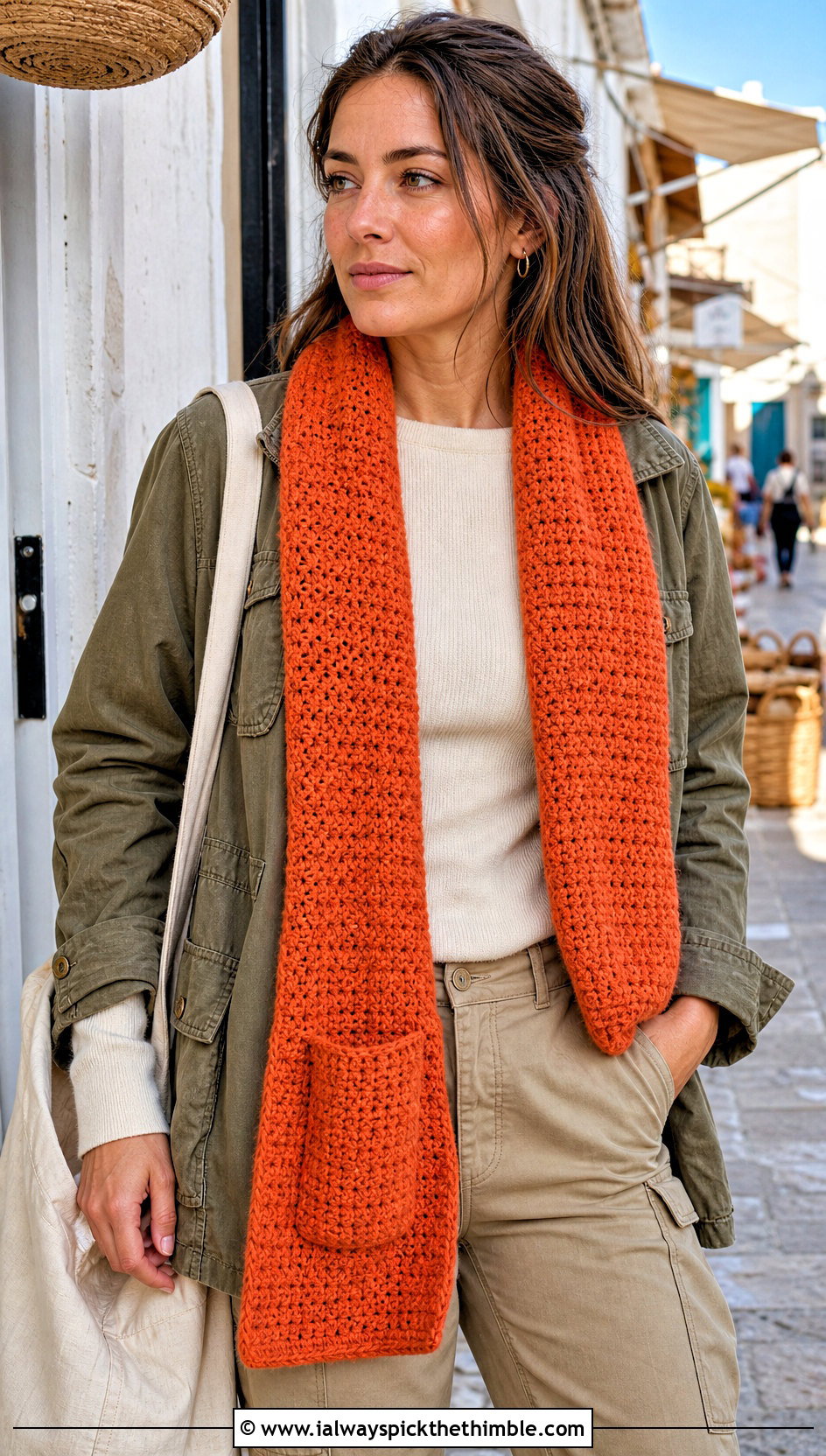 Pocket Crochet Scarf With Utility Jacket And Cargo Pants - 20 Beautiful Crochet Scarf outfit ideas