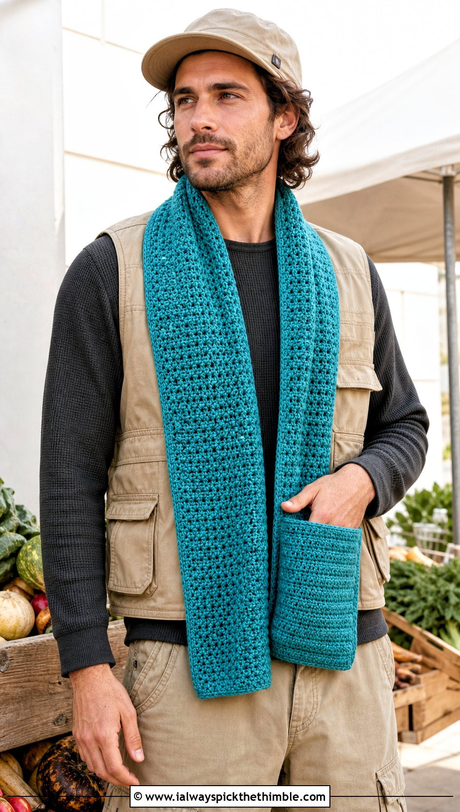Pocket Crochet Scarf With Utility Outfit - 20 Mens Winter Crochet Scarf outfit ideas