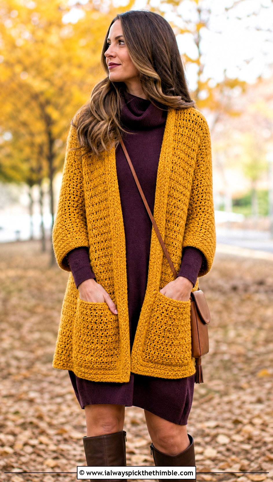 Pocket Crochet Shawl With Sweater Dress - 20 simple crochet shawls and wraps outfit ideas