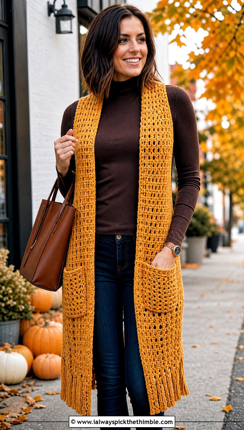 Pocket Crochet Shawl With Turtleneck And Jeans - 25 easy simple crochet shawl outfit ideas