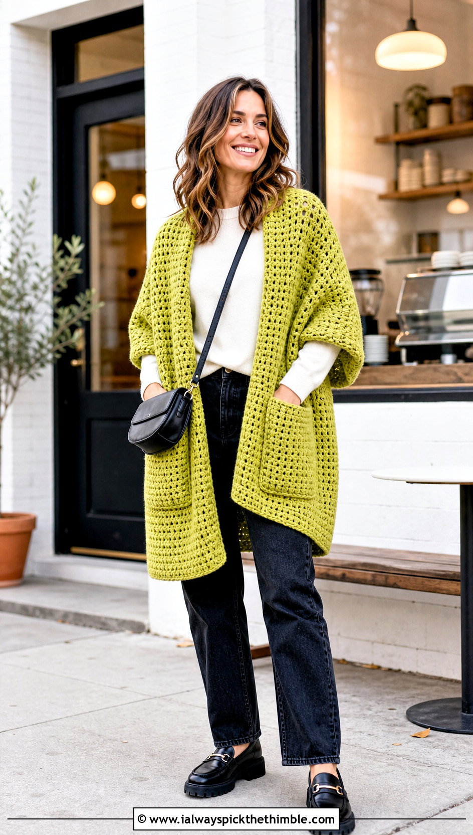 Pocket Crochet Wrap With Sweater And Jeans - 25 crochet shawls and wraps outfit ideas