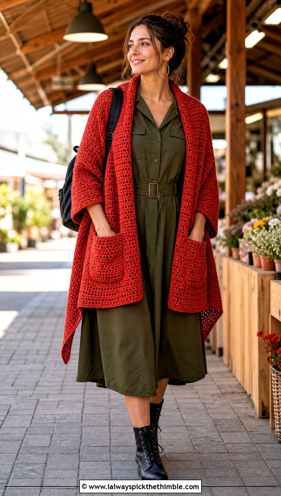 Pocket DK Yarn Crochet Shawl With Utility Dress - 20 Crochet Shawl Dk Yarn outfit ideas