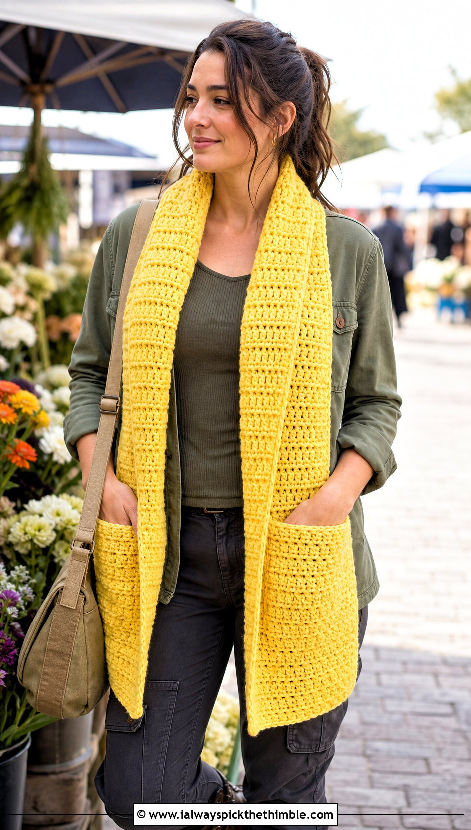 Pocket Half Double Crochet Scarf With Utility Jacket - 20 Half Double Crochet Scarf outfit ideas