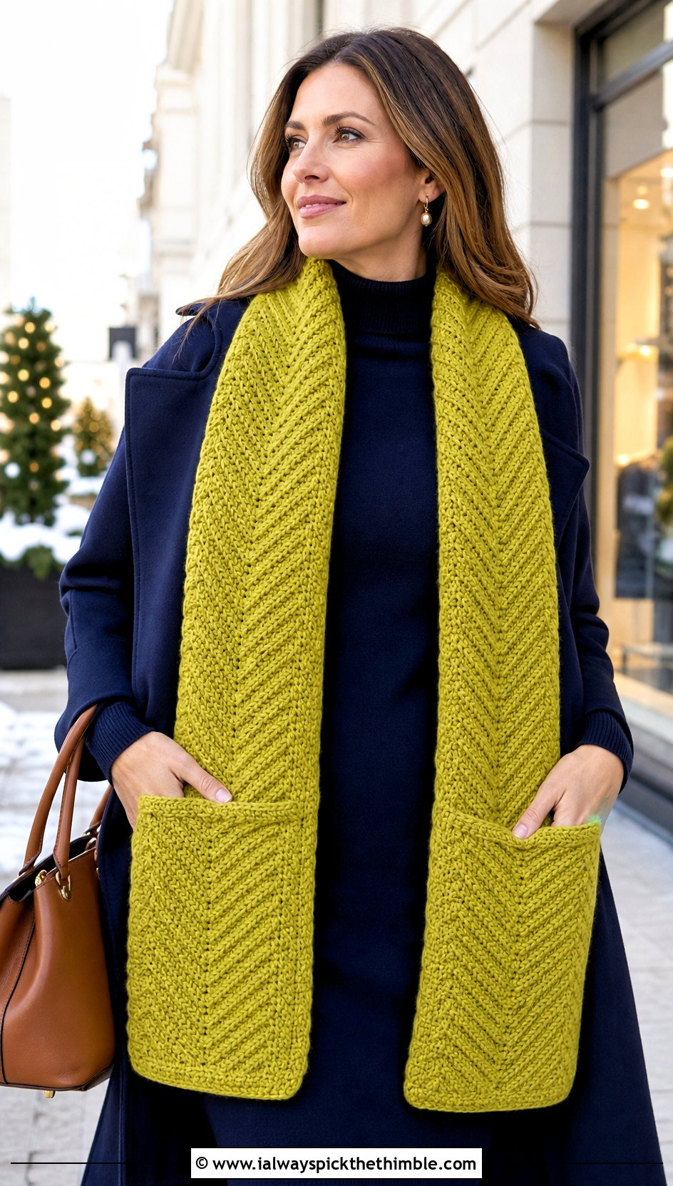 Pocket Herringbone Crochet Scarf With Sweater Dress - 15 Herringbone Crochet Scarf outfit ideas