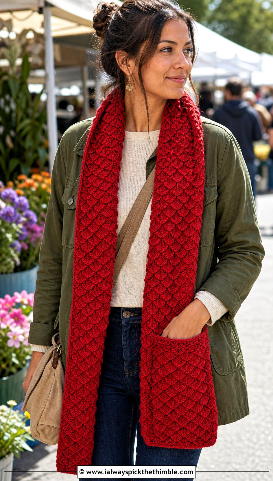 Pocket Natsu Scarf With Utility Jacket - 15 Crochet Natsu Scarf outfit ideas