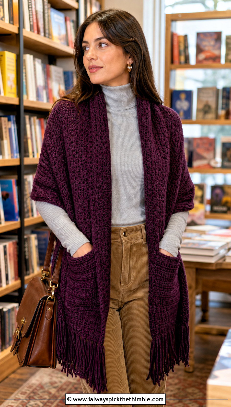 Pocket Prayer Shawl With Turtleneck And Corduroy Pants - 15 Crochet Prayer Shawl Amazing Grace outfit ideas