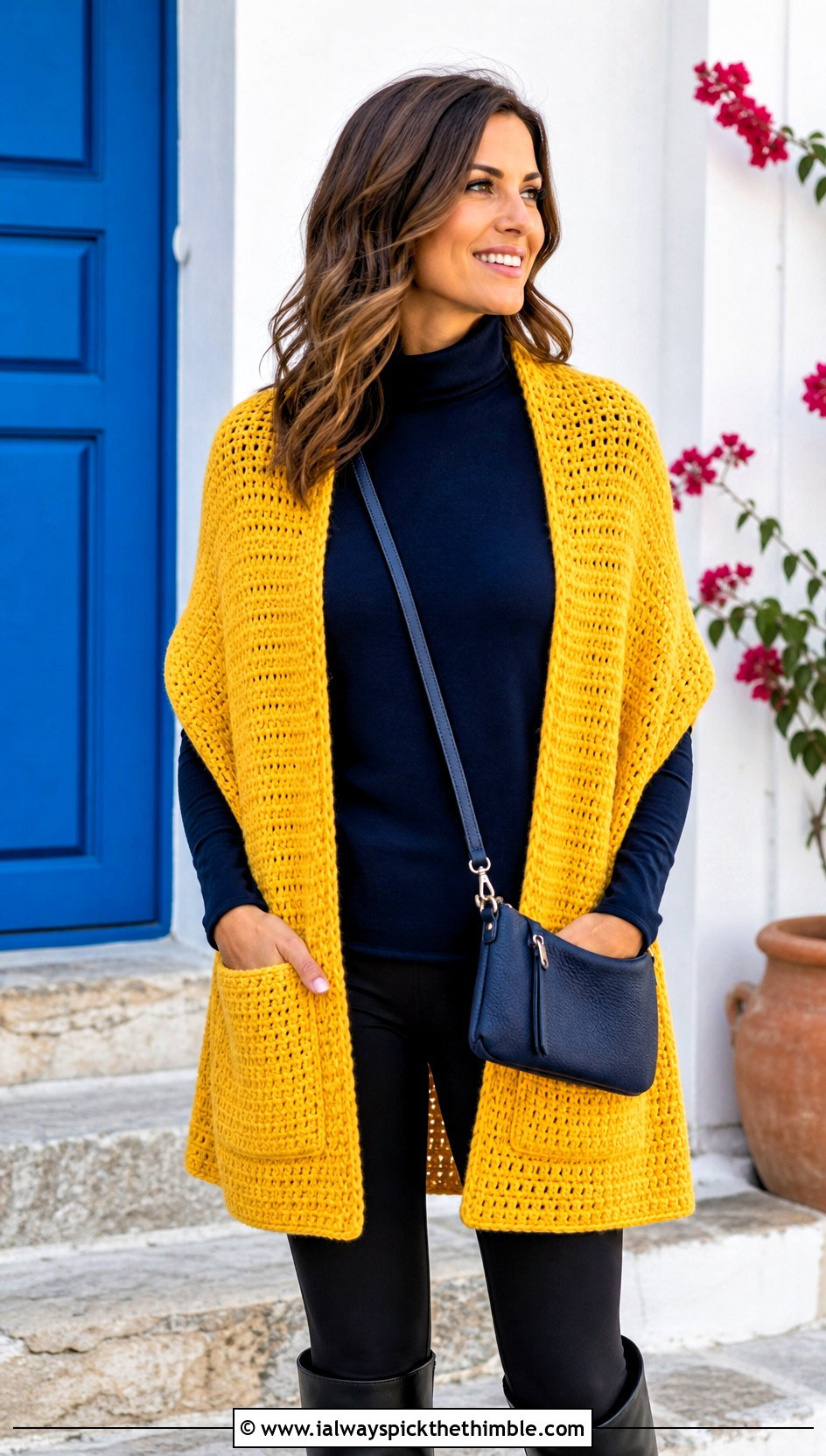 Pocket Rectangle Crochet Shawl With Leggings - 20 Rectangle Crochet Shawls outfit ideas