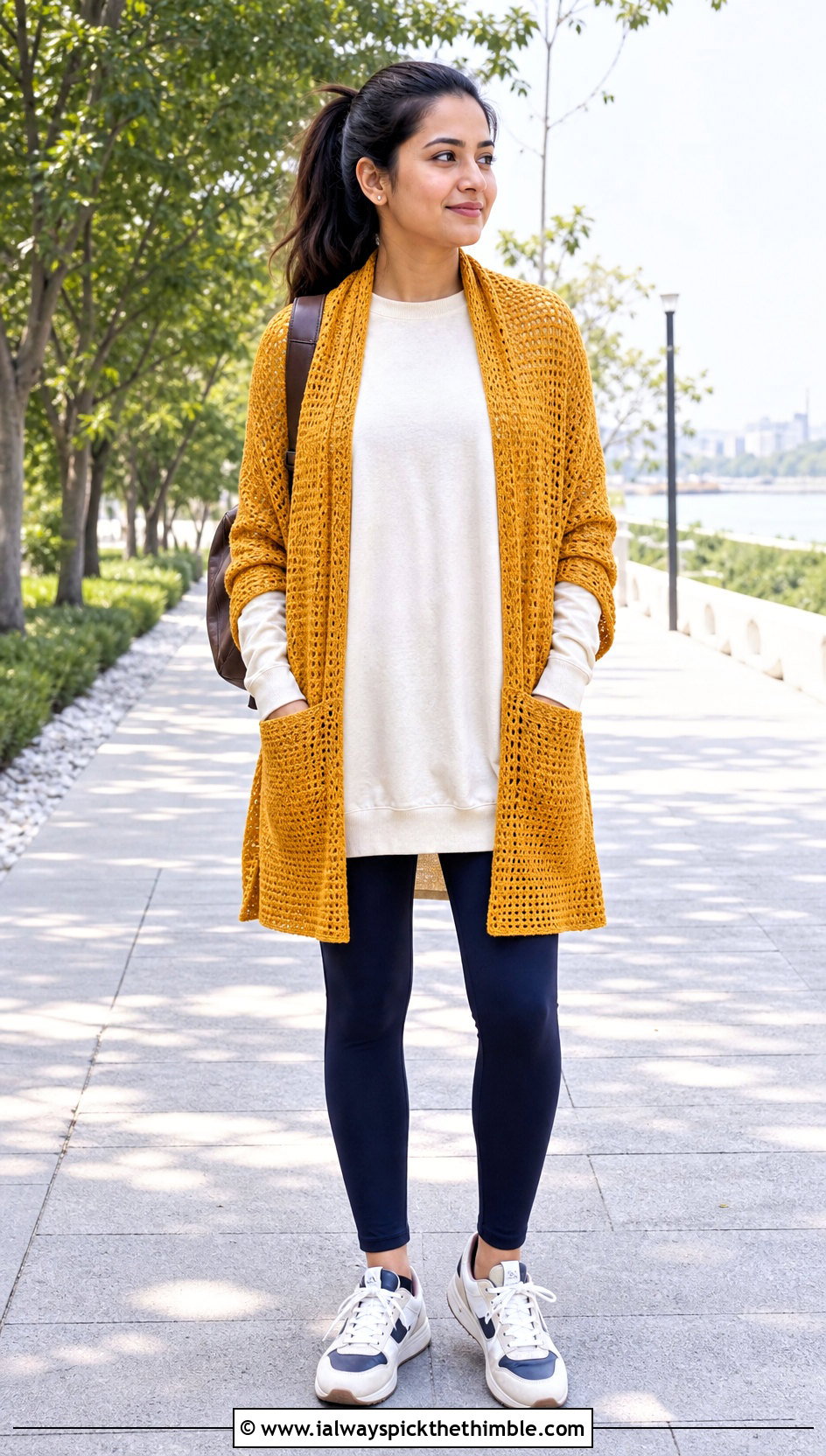 Pocket Rectangle Crochet Shawl With Leggings - 25 Crochet Rectangle Shawl outfit ideas