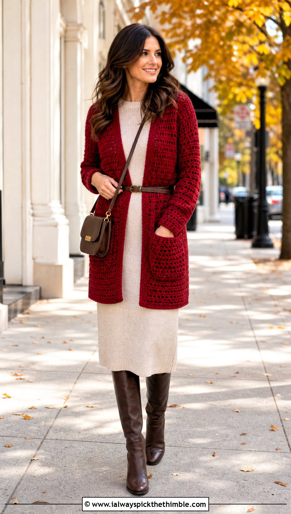Pocket Rectangle Crochet Shrug With Sweater Dress - 20 Rectangle Crochet Shrug outfit ideas