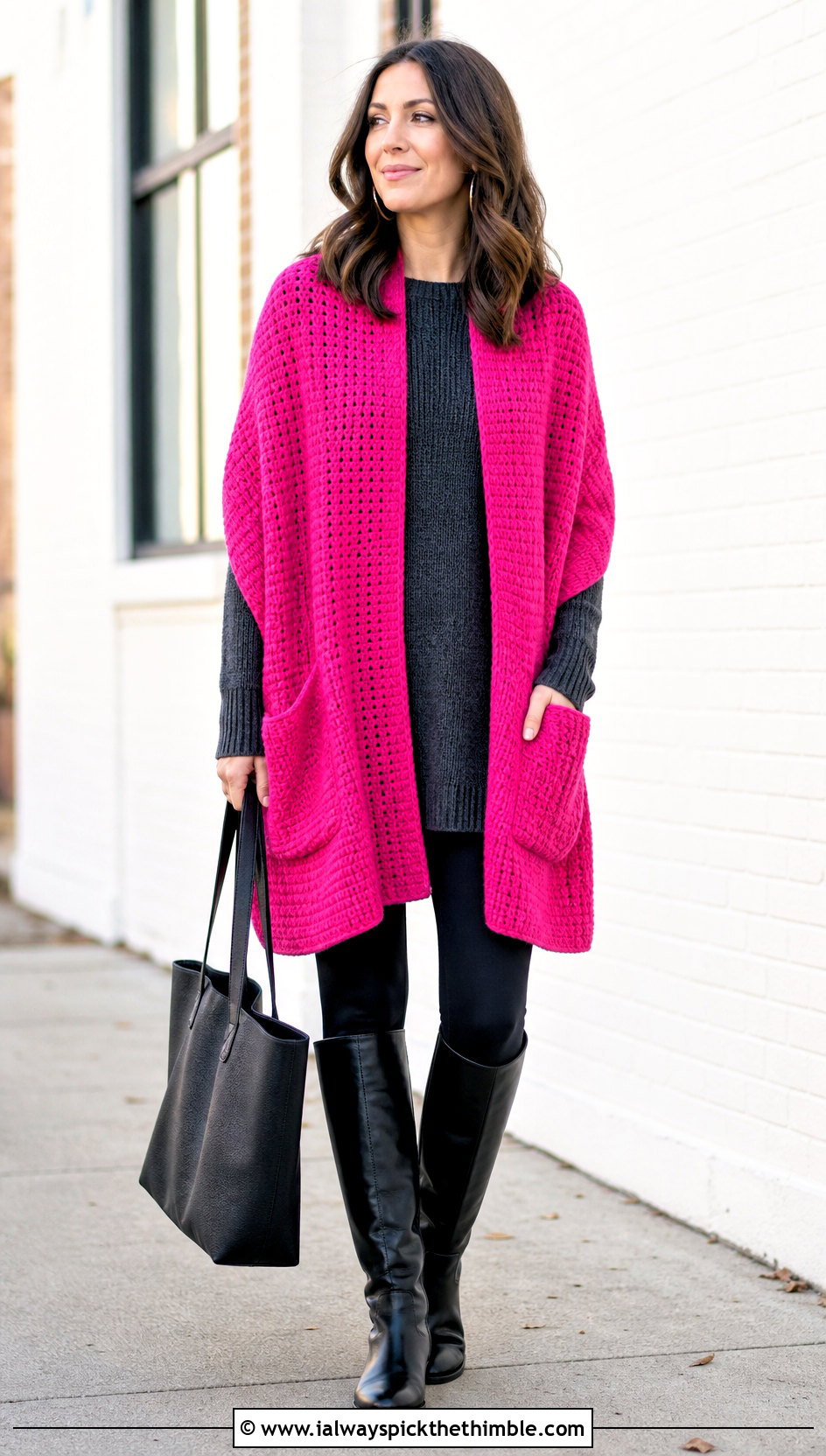 Pocket Tunisian Shawl With Leggings And Boots - 25 tunisian crochet shawl outfit ideas