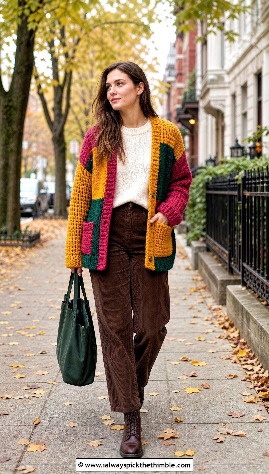 Pocketed Patchwork Harry Styles Cardigan With Corduroy Pants - 15 Crocheting Harry Styles Cardigan outfit ideas