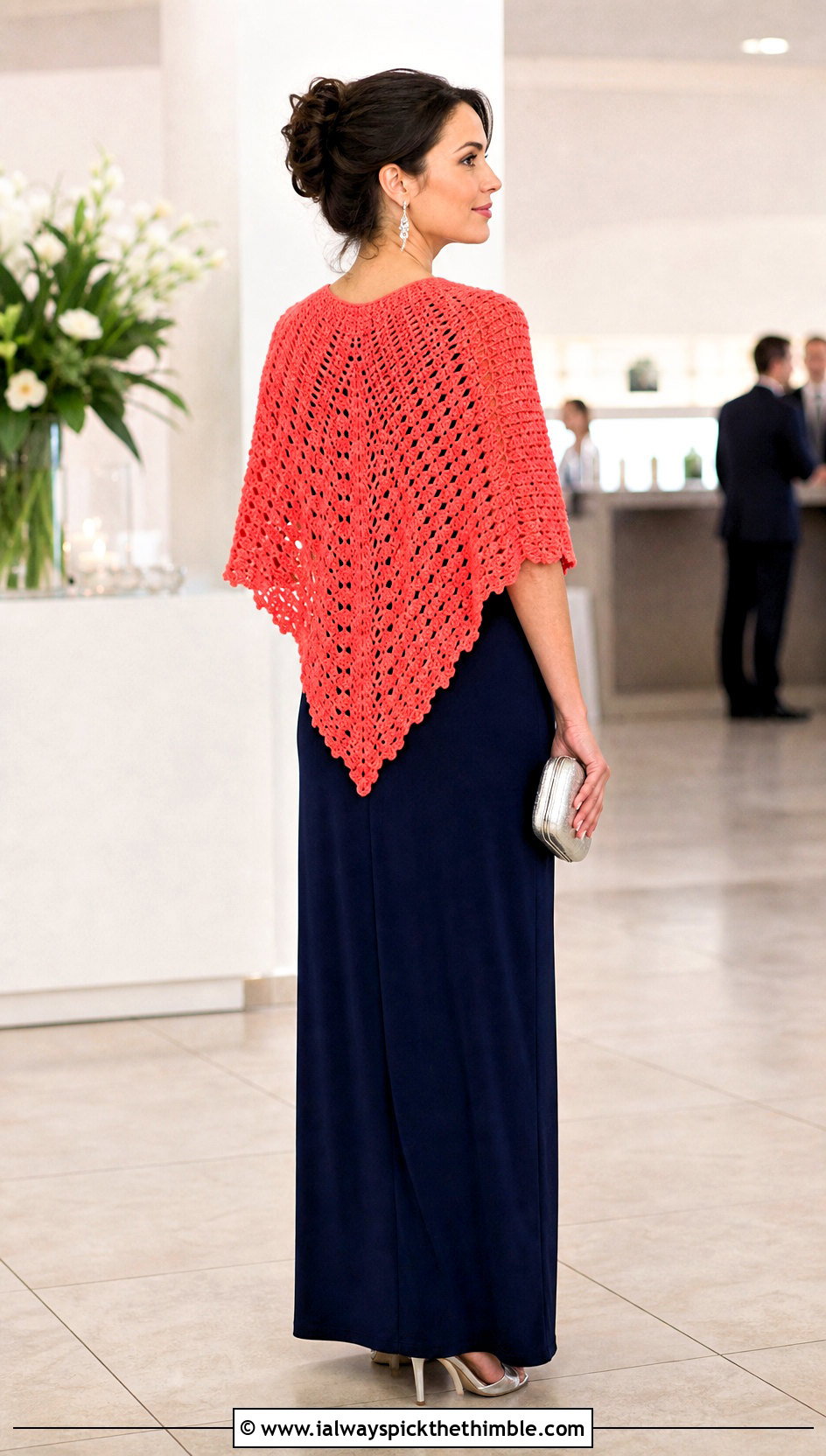 Pointed Back Capelet With Evening Maxi Dress - 15 Outlander Crochet Capelet outfit ideas