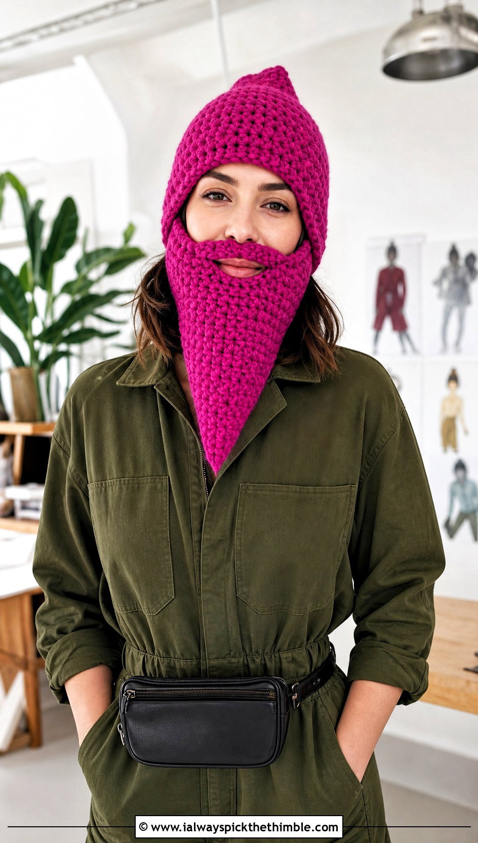 Pointed Beard Crochet Hat With Utility Jumpsuit - 20 Beard Crochet Hat outfit ideas