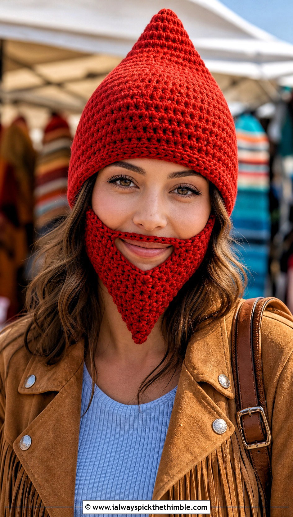 Pointed Beard Crochet Hat With Western Jacket - 25 crochet beard hat outfit ideas