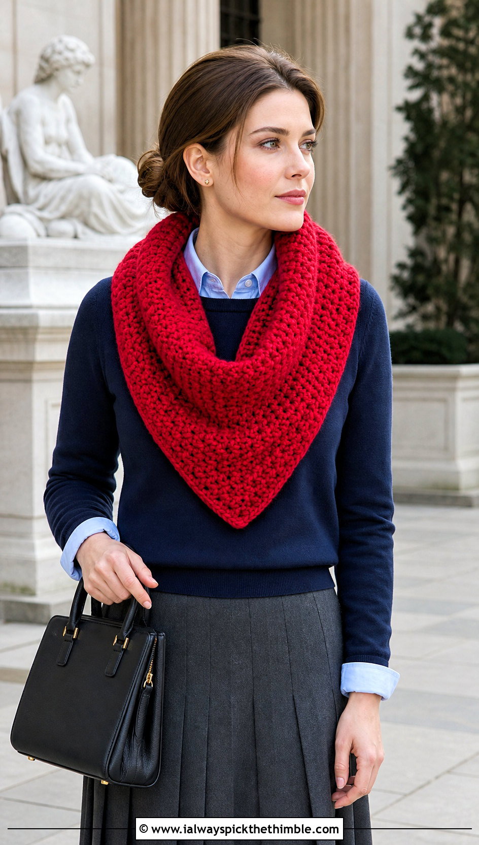 Pointed Bulky Crochet Cowl With Pleated Skirt - 20 Bulky Crochet Cowl outfit ideas