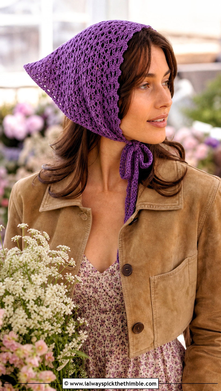 Pointed Crochet Bonnet With Floral Midi Dress And Boots - 20 Pointed Crochet Hat outfit ideas