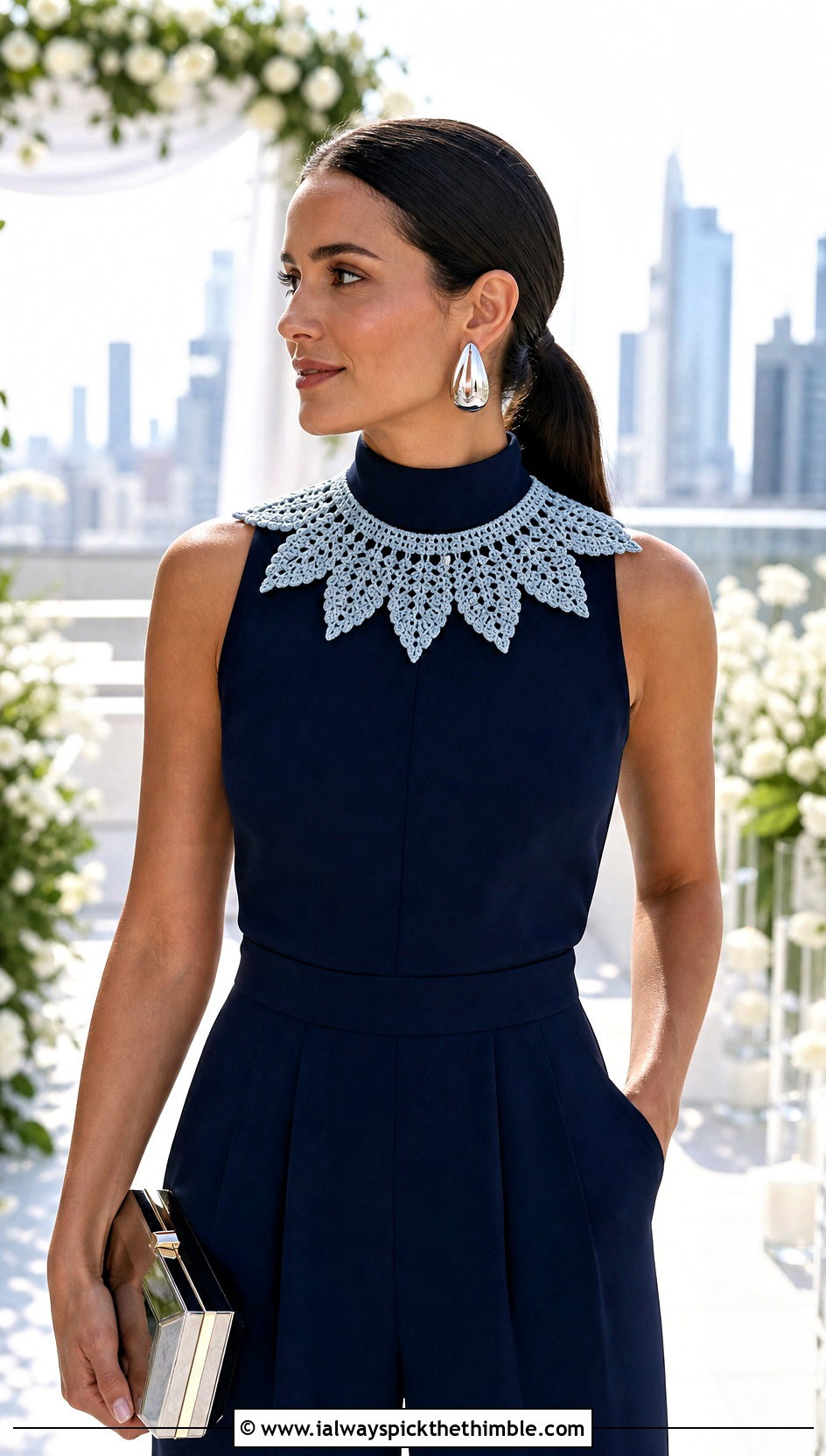 Pointed Crochet Collar Necklace With Wedding Guest Jumpsuit - 15 Wedding Necklace Crochet Collar Choker outfit ideas