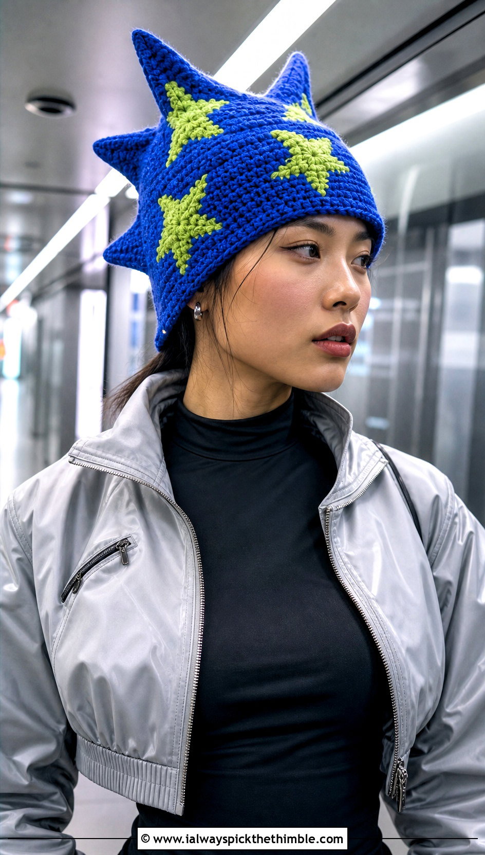 Pointed Crochet Star Beanie With Track Pants - 25 crochet star beanie outfit ideas