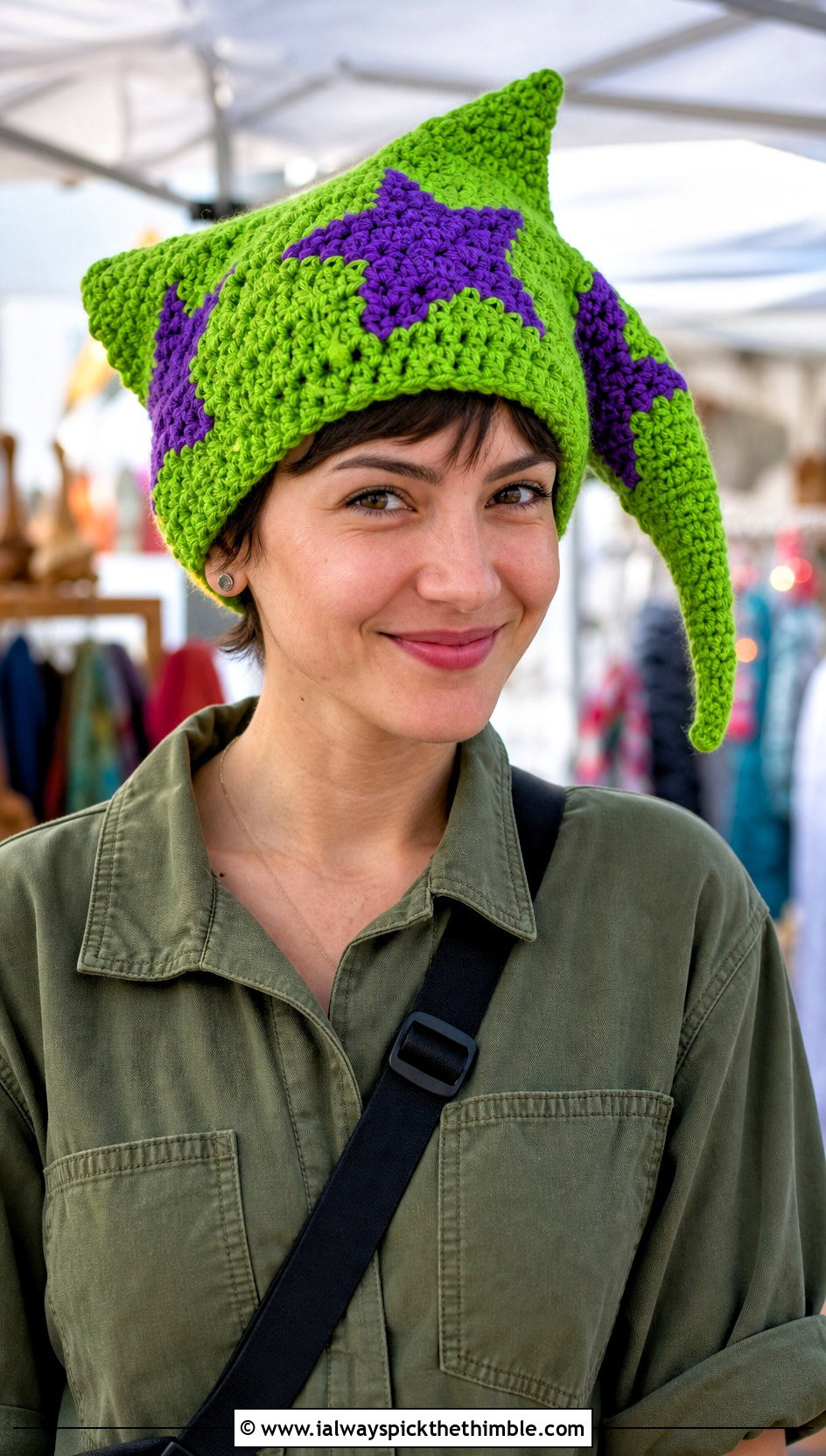 Pointed Crochet Star Pixie Hat With Utility Jumpsuit - 20 crochet star hat outfit ideas