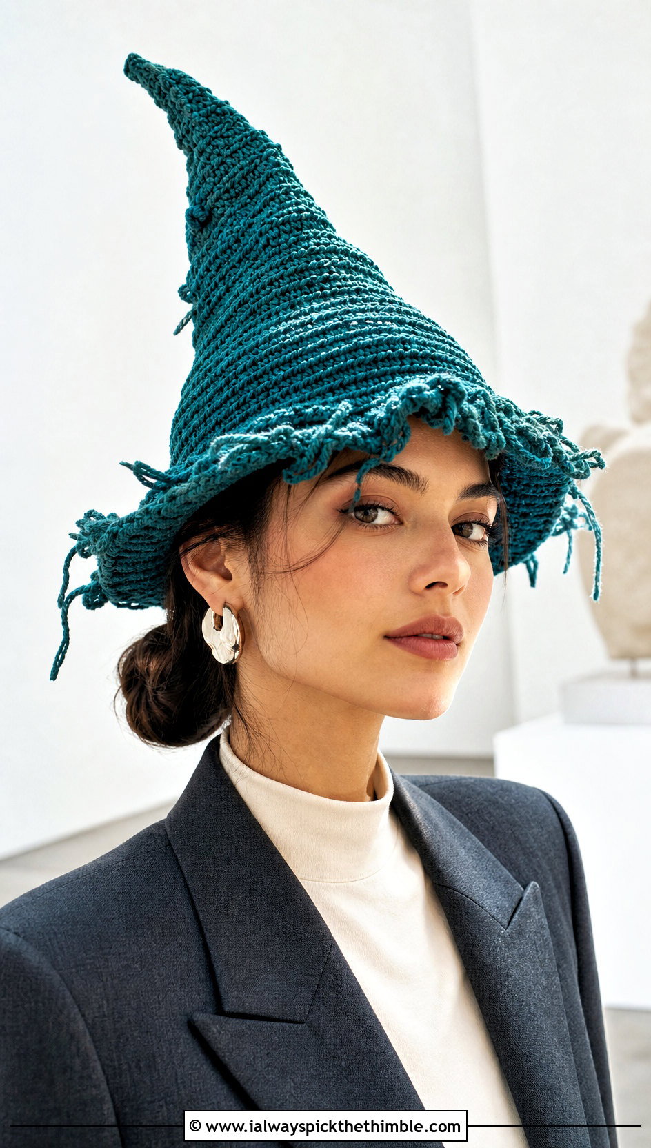 Pointed Crown Crochet Scarecrow Hat With Tailored Trousers - 20 crochet scarecrow hat outfit ideas