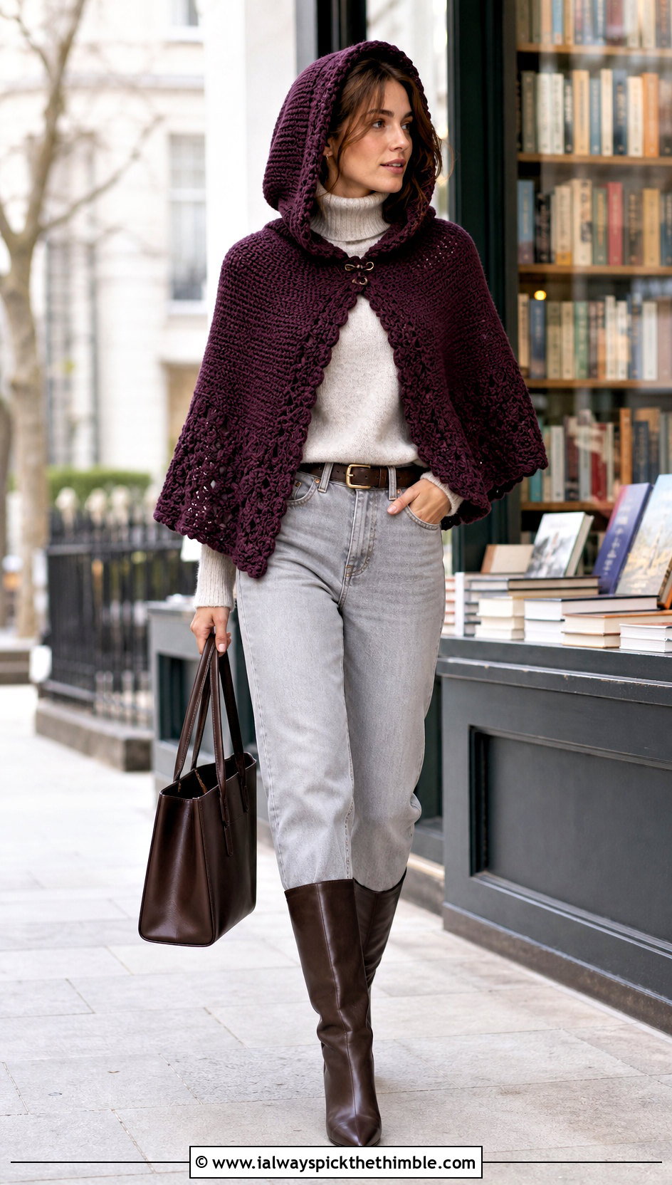 Pointed Hood Crochet Capelet With Turtleneck And Jeans - 25 fantasy crochet clothes and outfit ideas