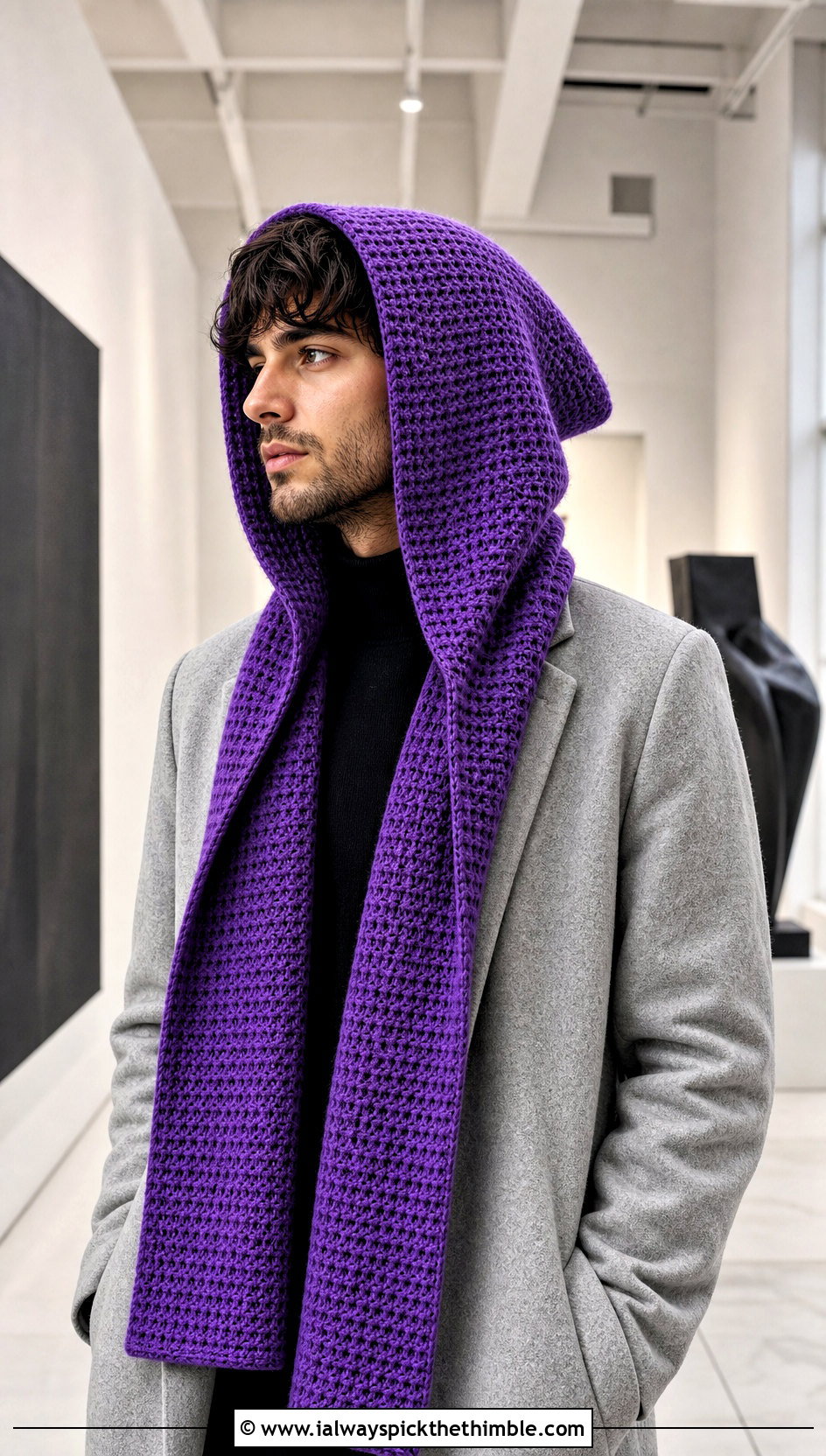 Pointed Hooded Scoodie With Minimalist Coat - 20 Crochet Hooded Scarf For Men outfit ideas