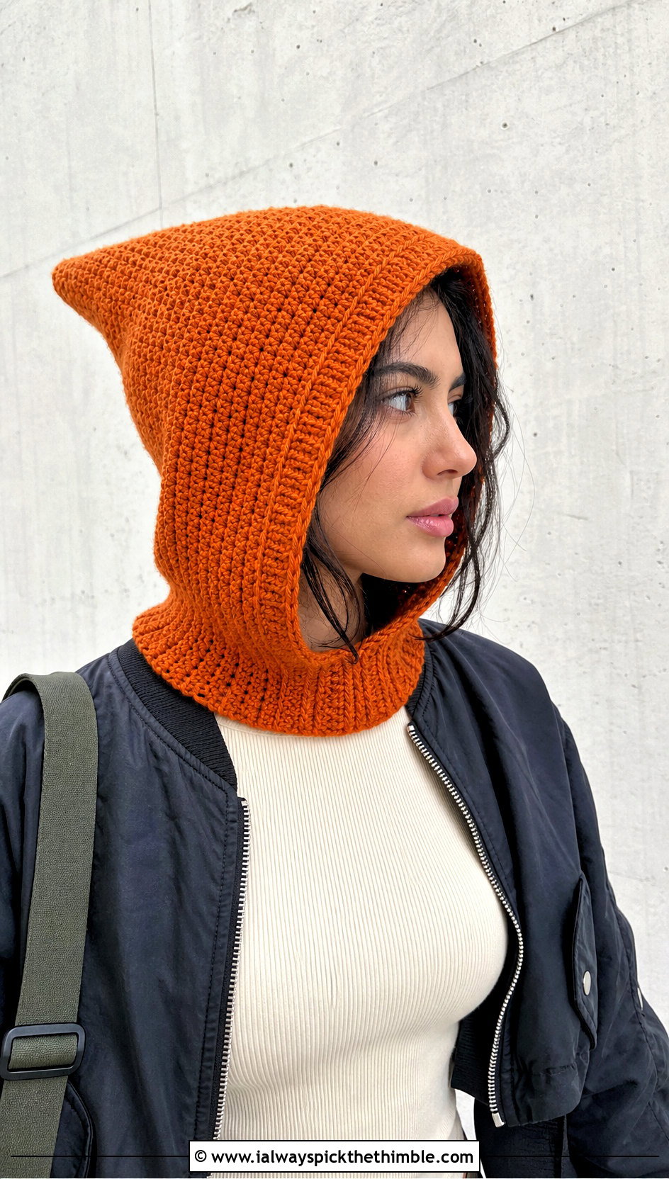Pointed Katniss Crochet Hood With Bomber Jacket - 15 katniss crochet hat outfit ideas