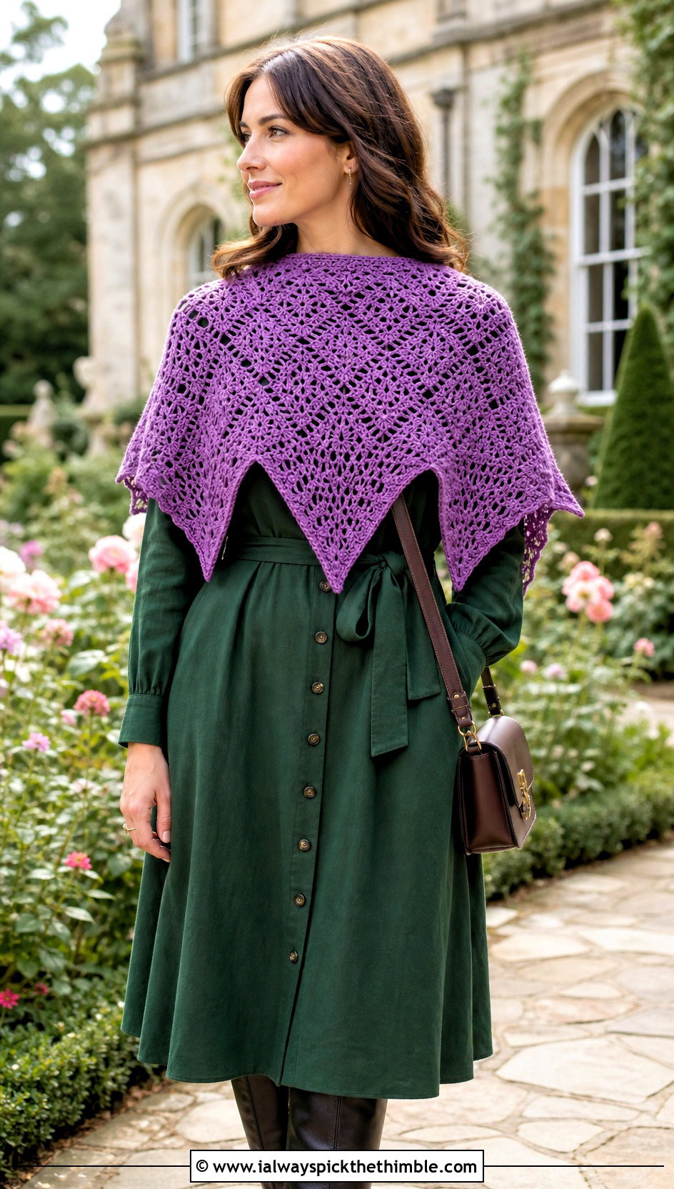 Pointed Mantle Shawl With Button Front Dress And Riding Boots - 20 Victorian Crochet Shawl outfit ideas