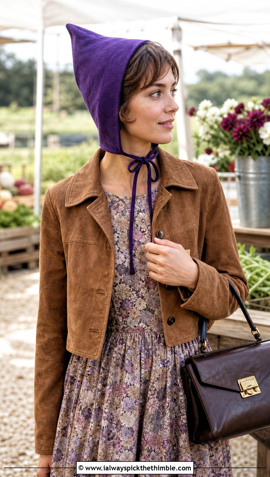 Pointed Pixie Bonnet With Prairie Dress - 25 crochet bonnet outfit ideas