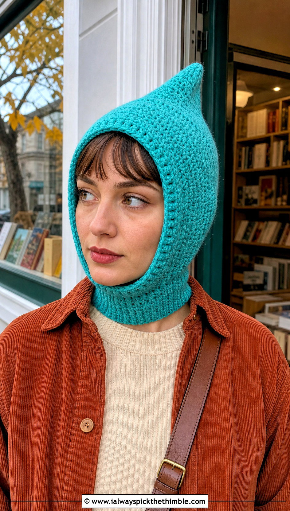 Pointed Pixie Crochet Balaclava With Corduroy Outfit - 20 crochet balaclava hat outfit ideas