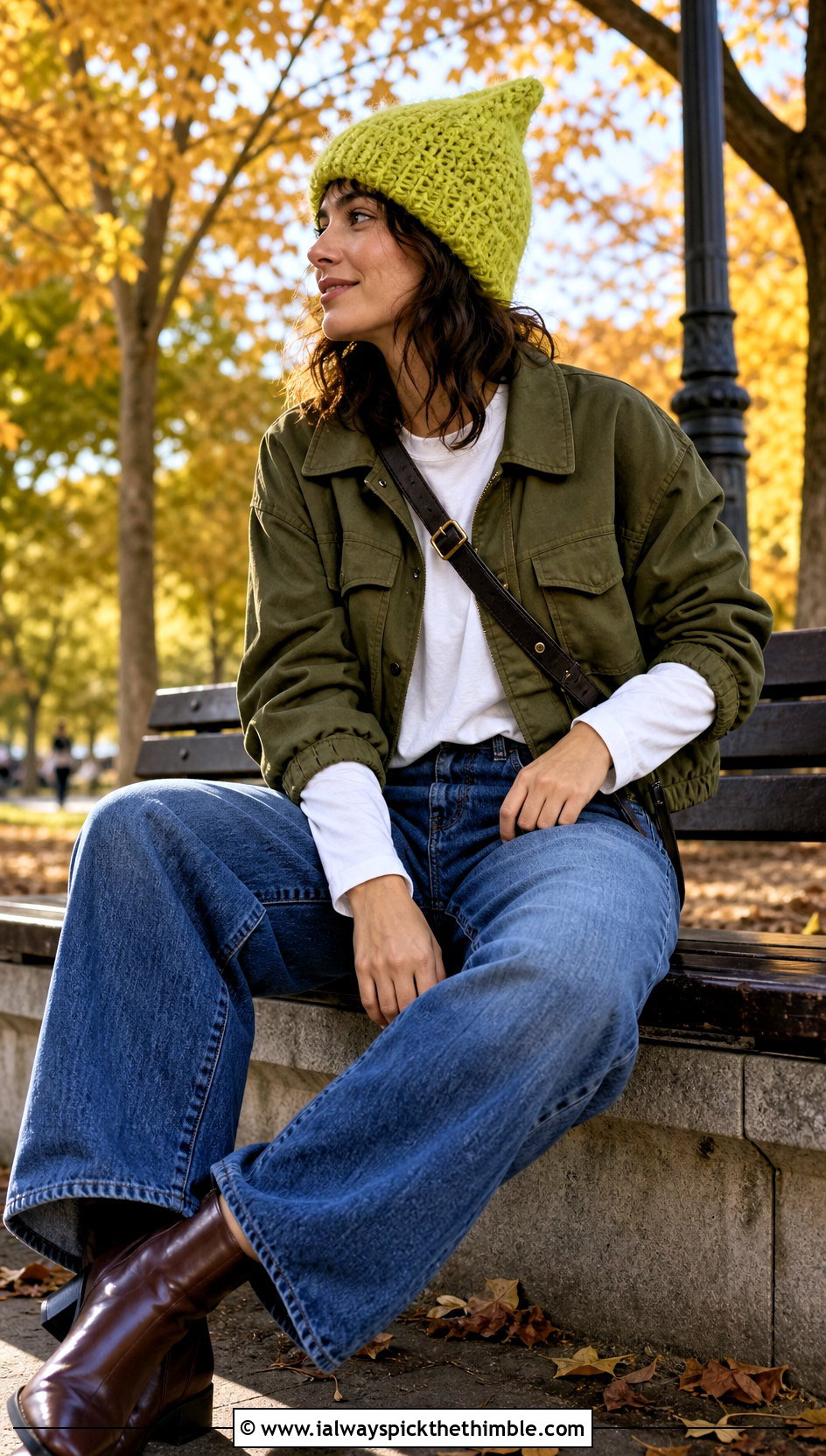Pointed Pixie Mohair Crochet Beanie With Utility Jacket And Barrel Jeans - 25 mohair crochet beanie outfit ideas