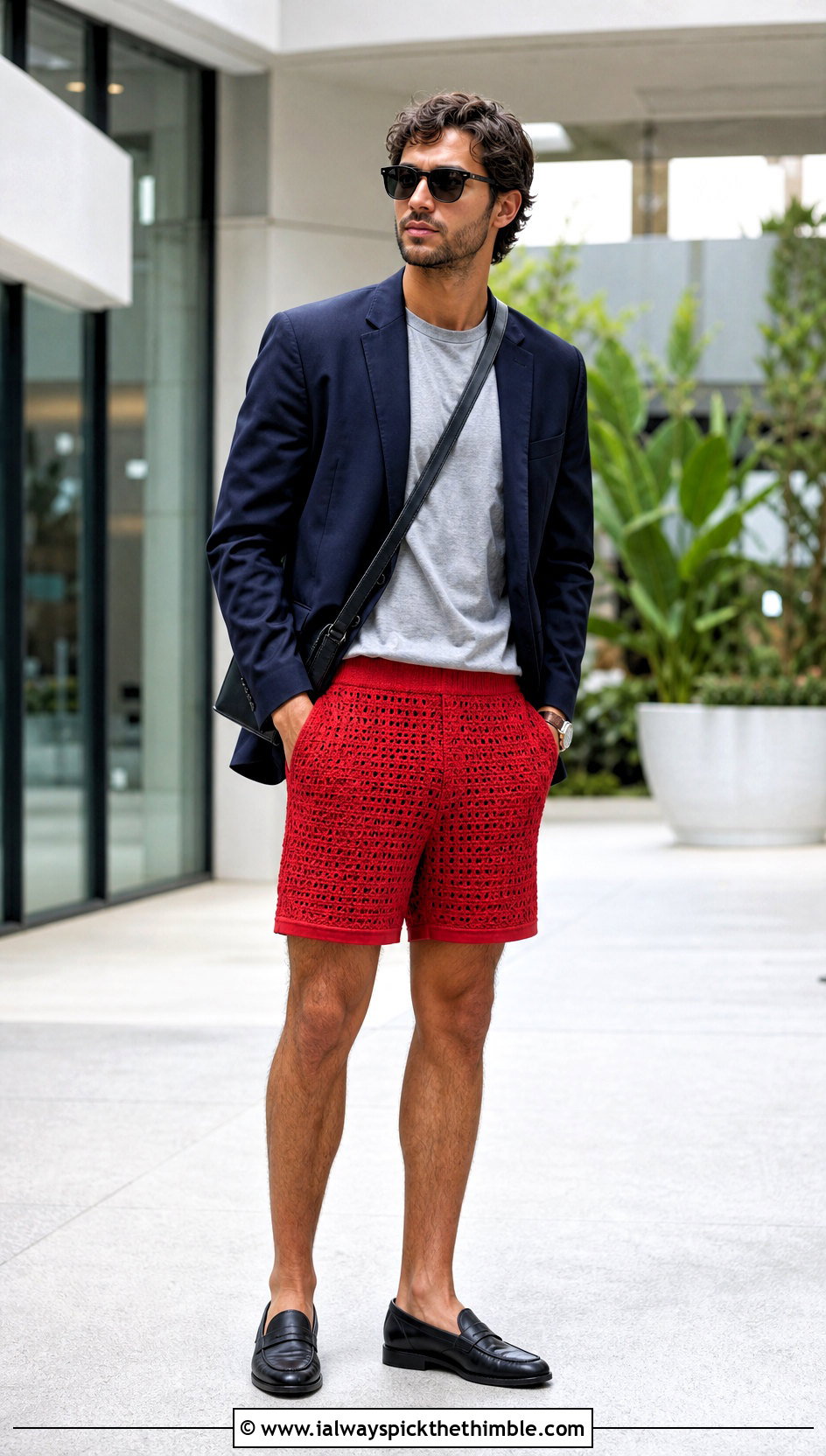 Pointelle Crochet Shorts With Unstructured Blazer - 15 crochet shorts men outfit ideas