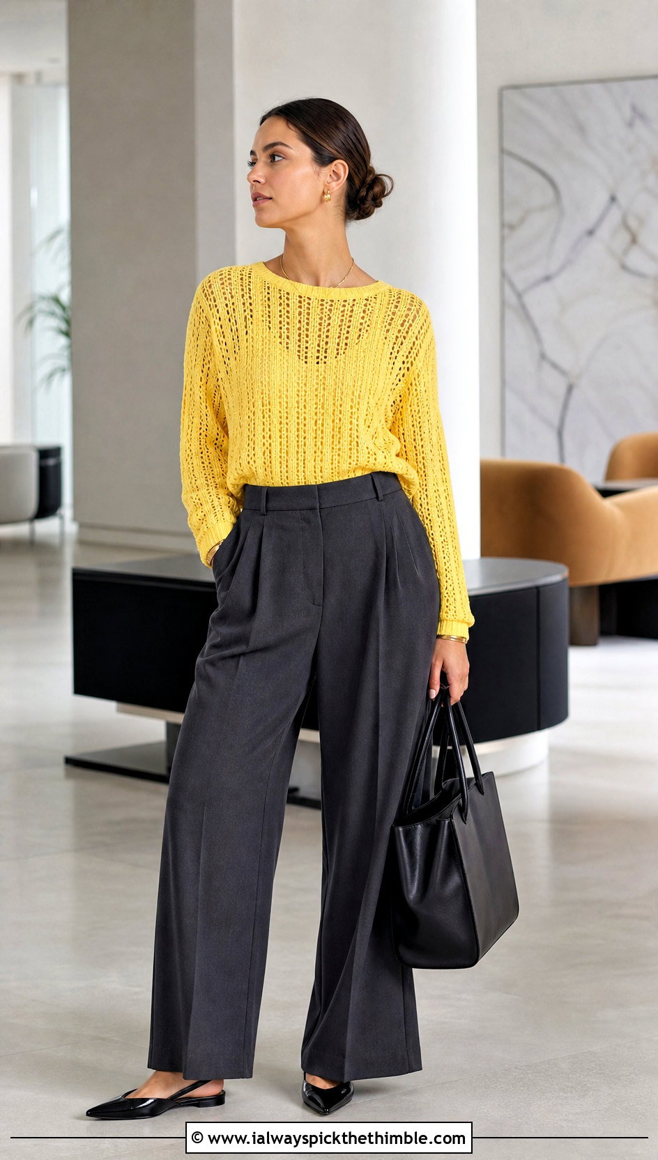 Pointelle Open Knit Crochet Sweater With Wide Leg Trousers - 15 Open Knit Crochet Sweater outfit ideas