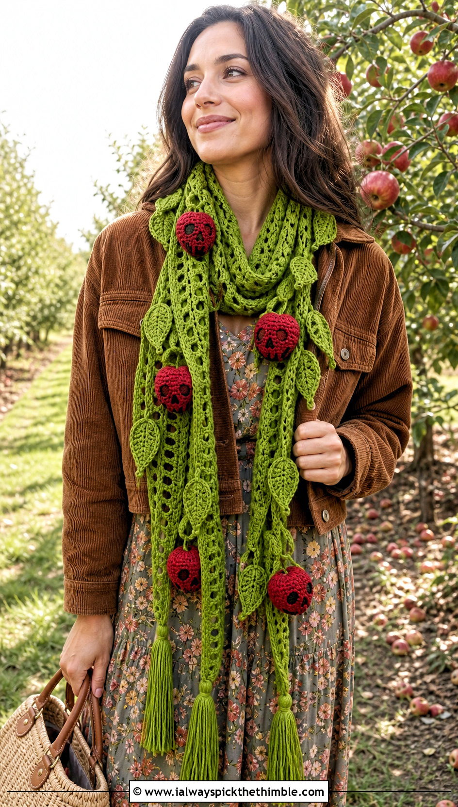 Poison Apple Tassel Halloween Scarf With Cottagecore Dress - 20 crochet halloween scarf outfit ideas
