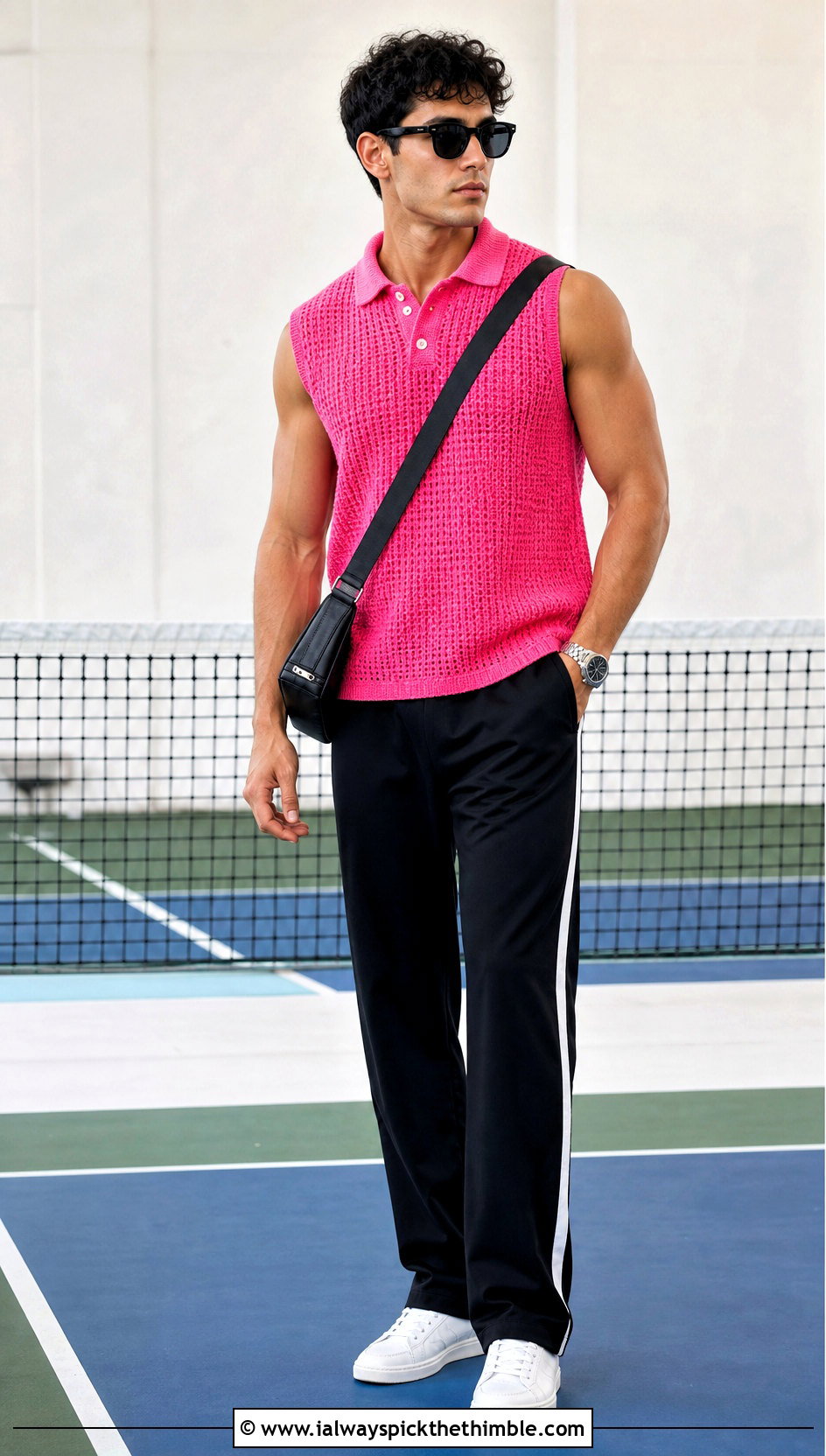 Polo Collar Crochet Mens Sweater Vest With Track Pants - 20 Mens Crochet Sweater Vest outfit ideas