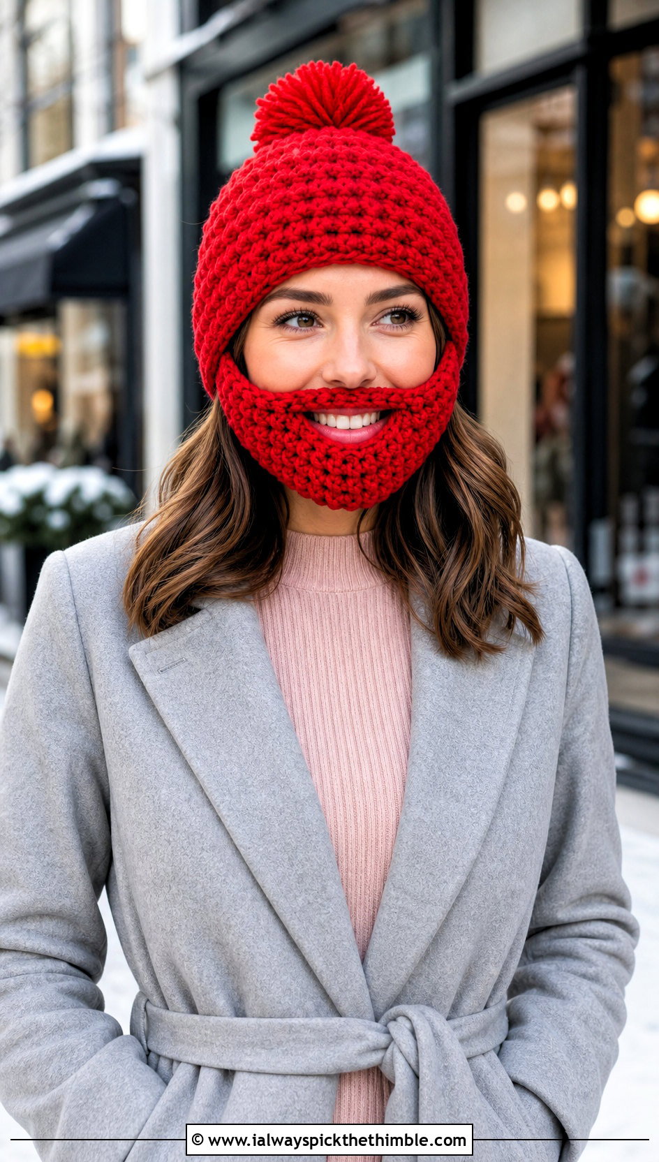Pom Pom Beard Crochet Hat With Sweater Dress - 20 Beard Crochet Hat outfit ideas